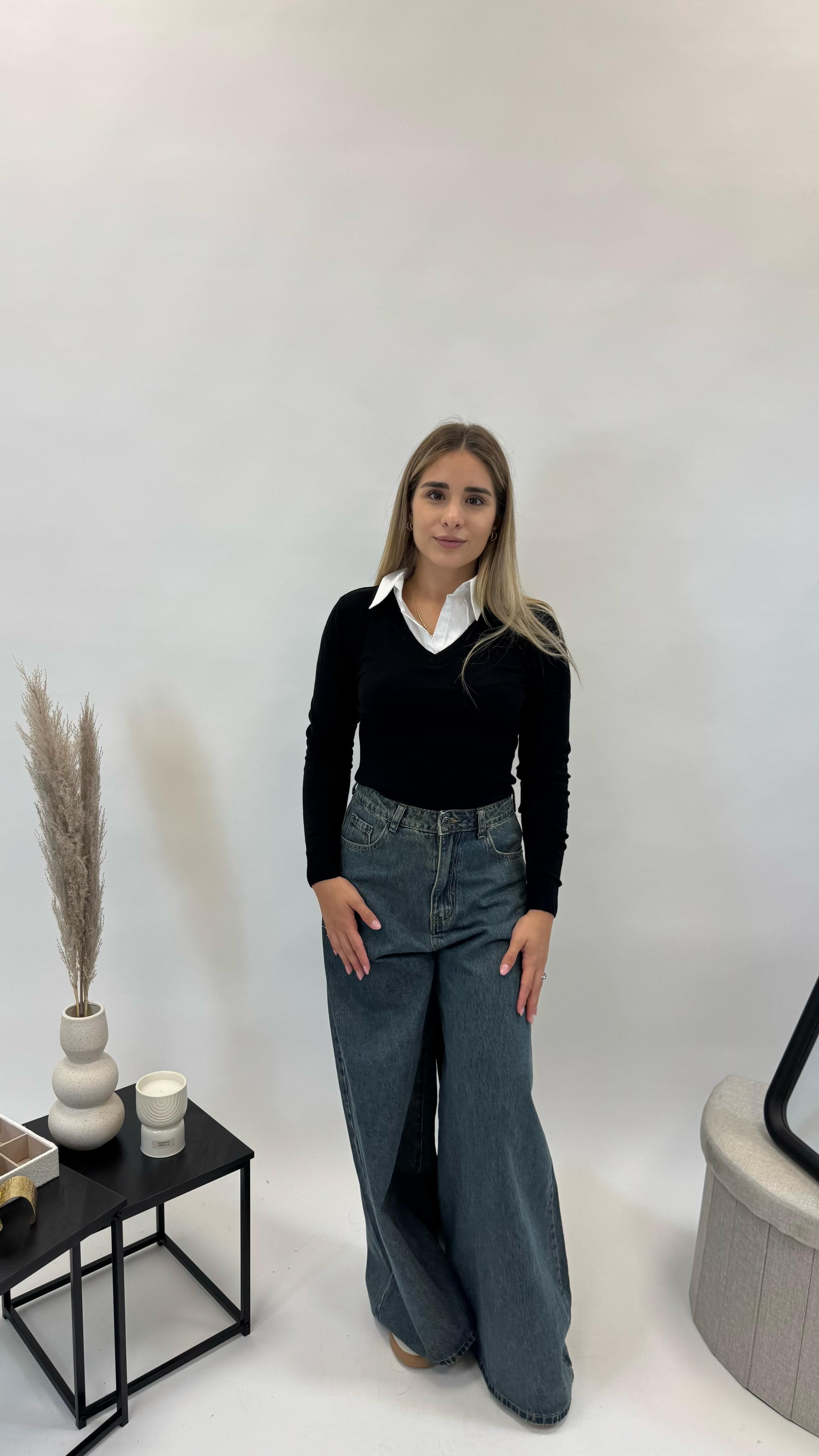 Pull Camicia Cucita Nero