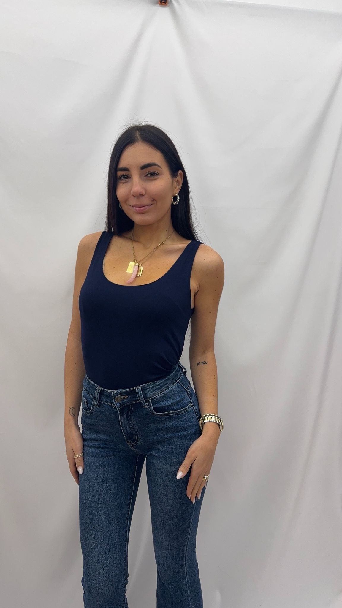 Canotta Basic Cucitura Laser Blu Notte