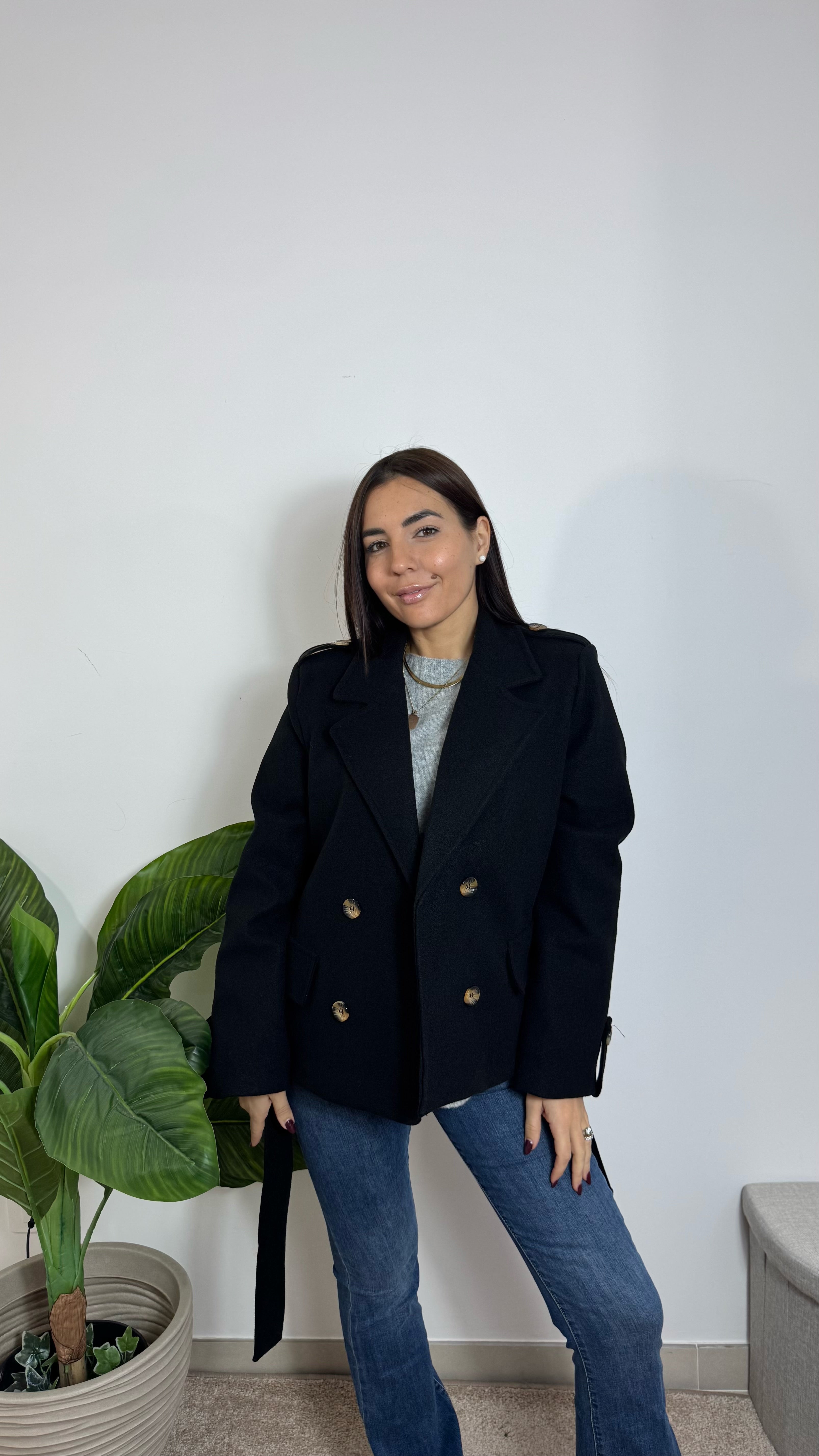 Mini Coat Con Cinta Nero