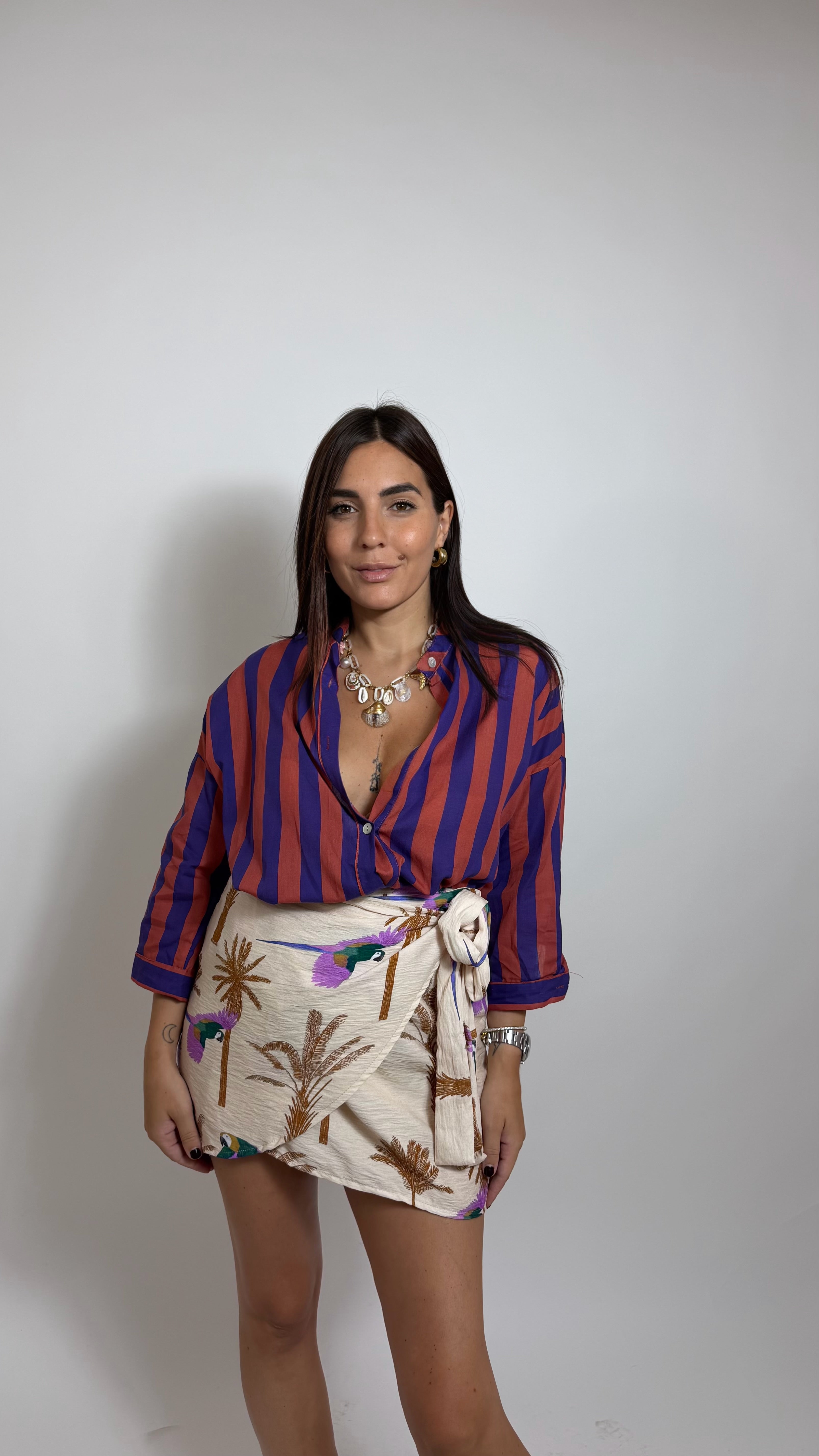 Camicia Soft Stripe Viola/Ruggine