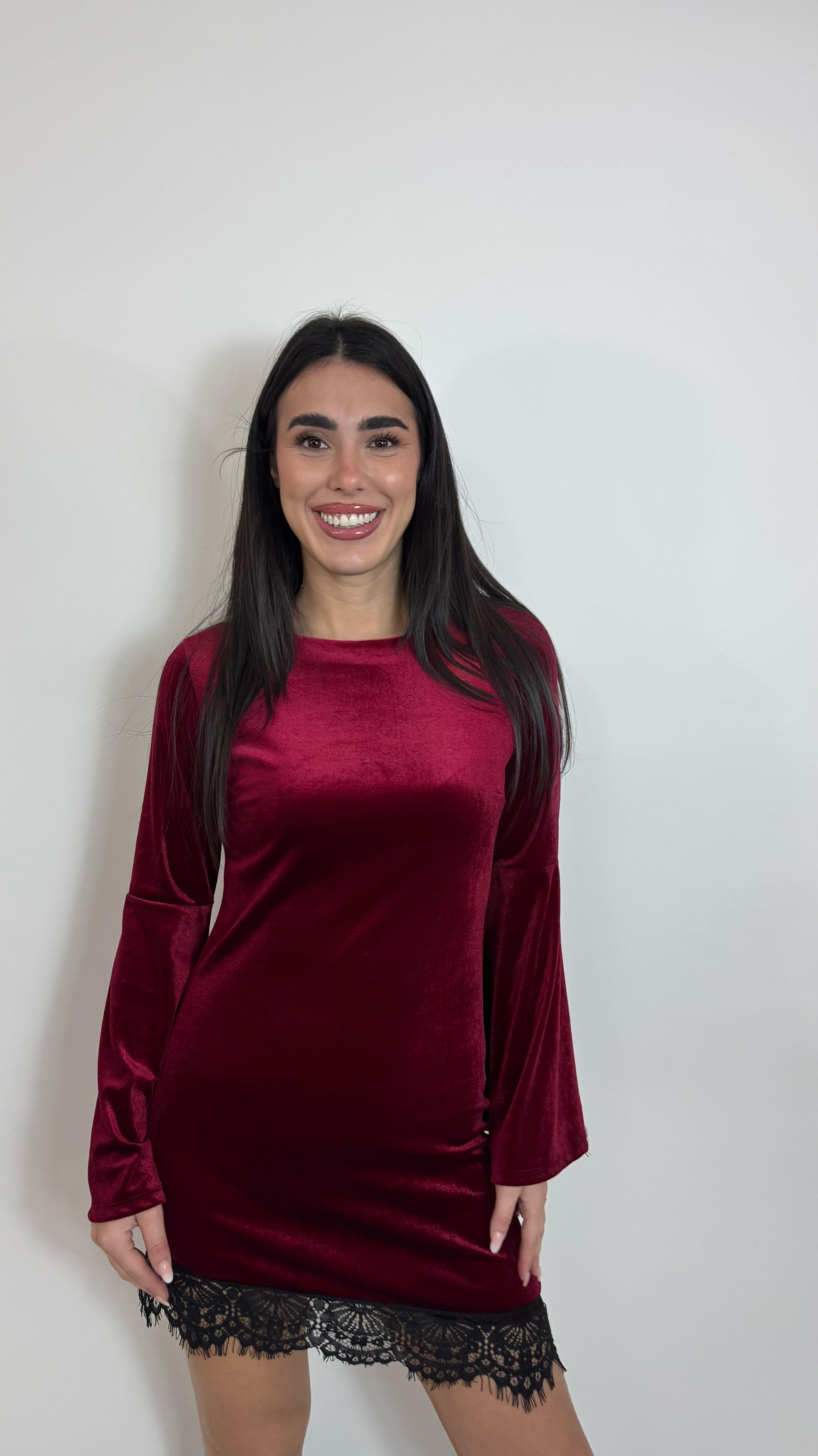 🥂Minidress Velvet Lace Burgundy