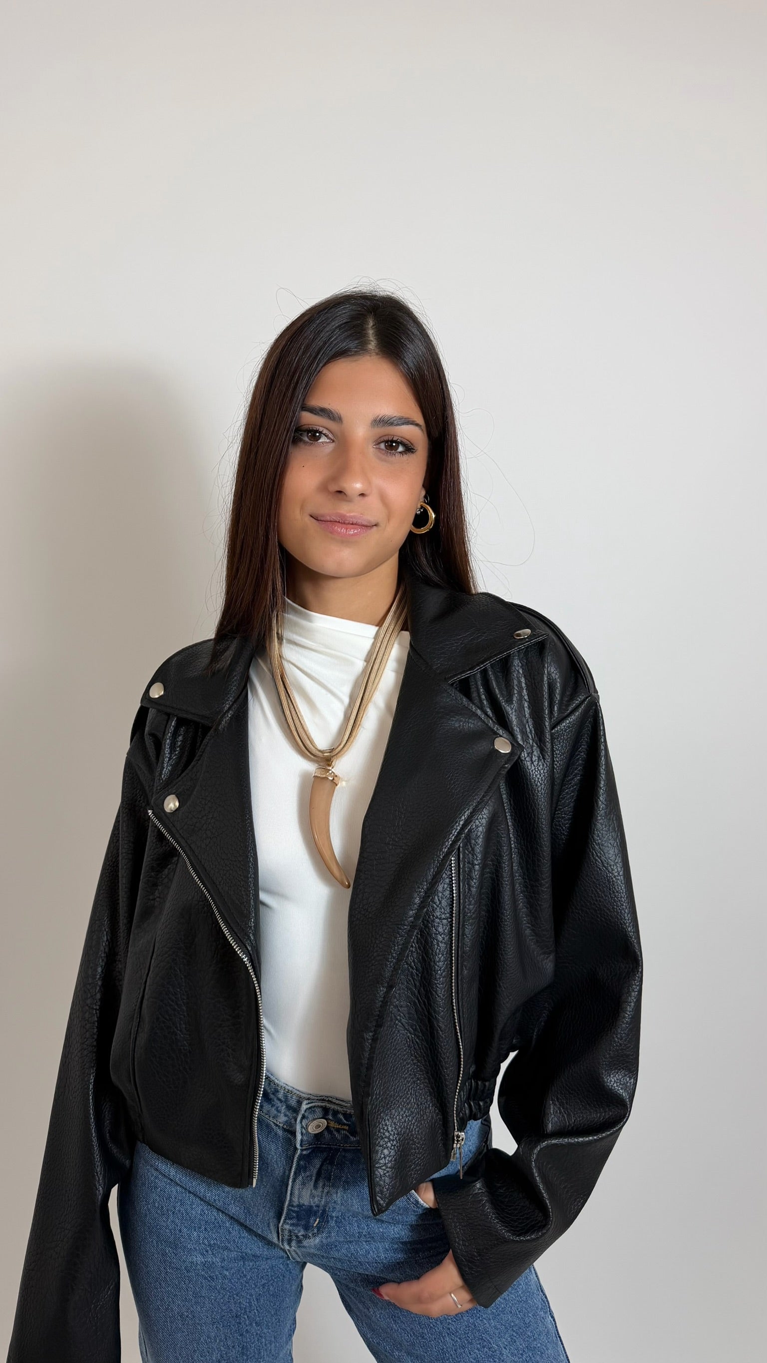 Biker Crop Ecopelle Nero