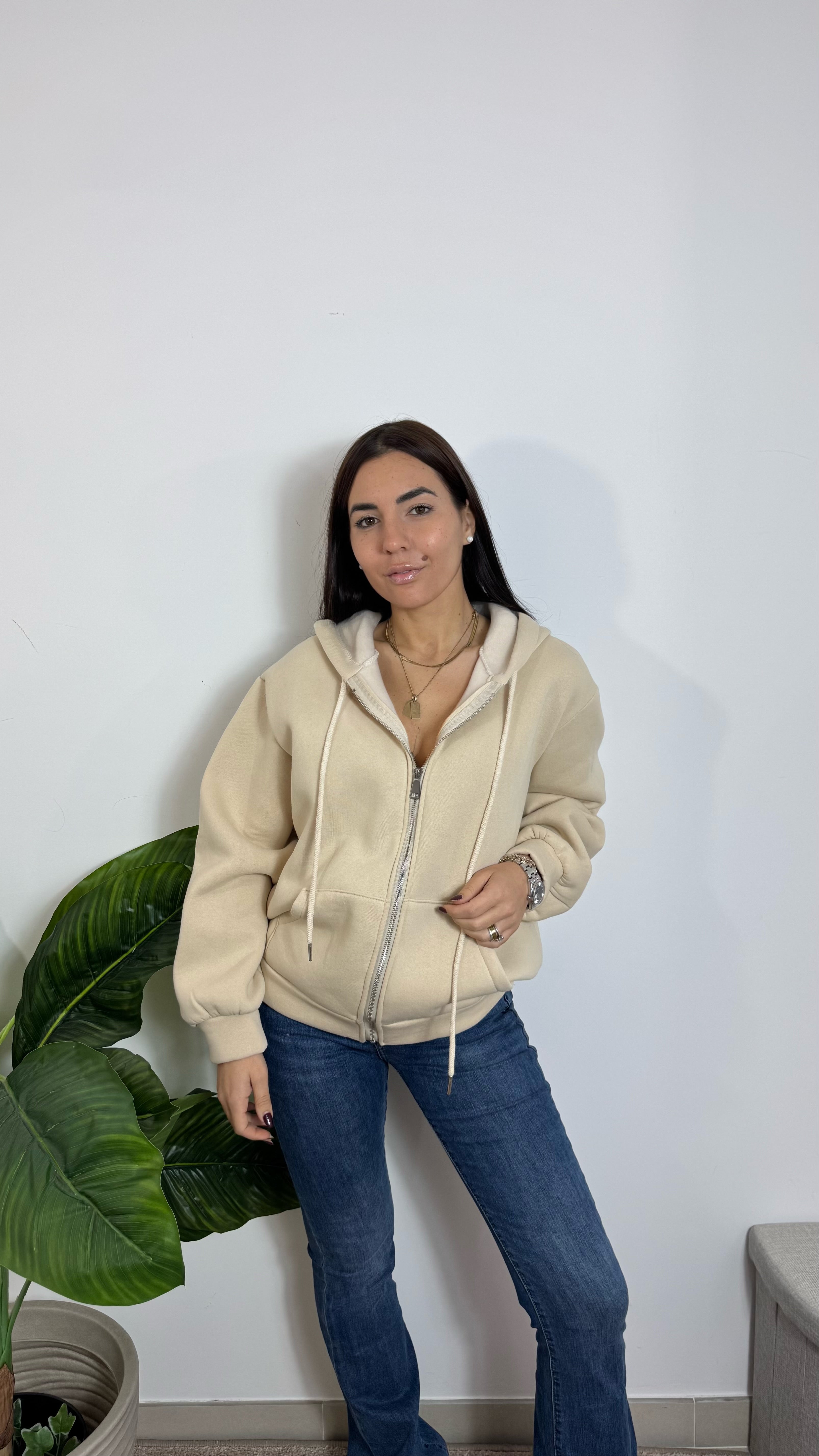 Felpa Puffy Con Zip Burro