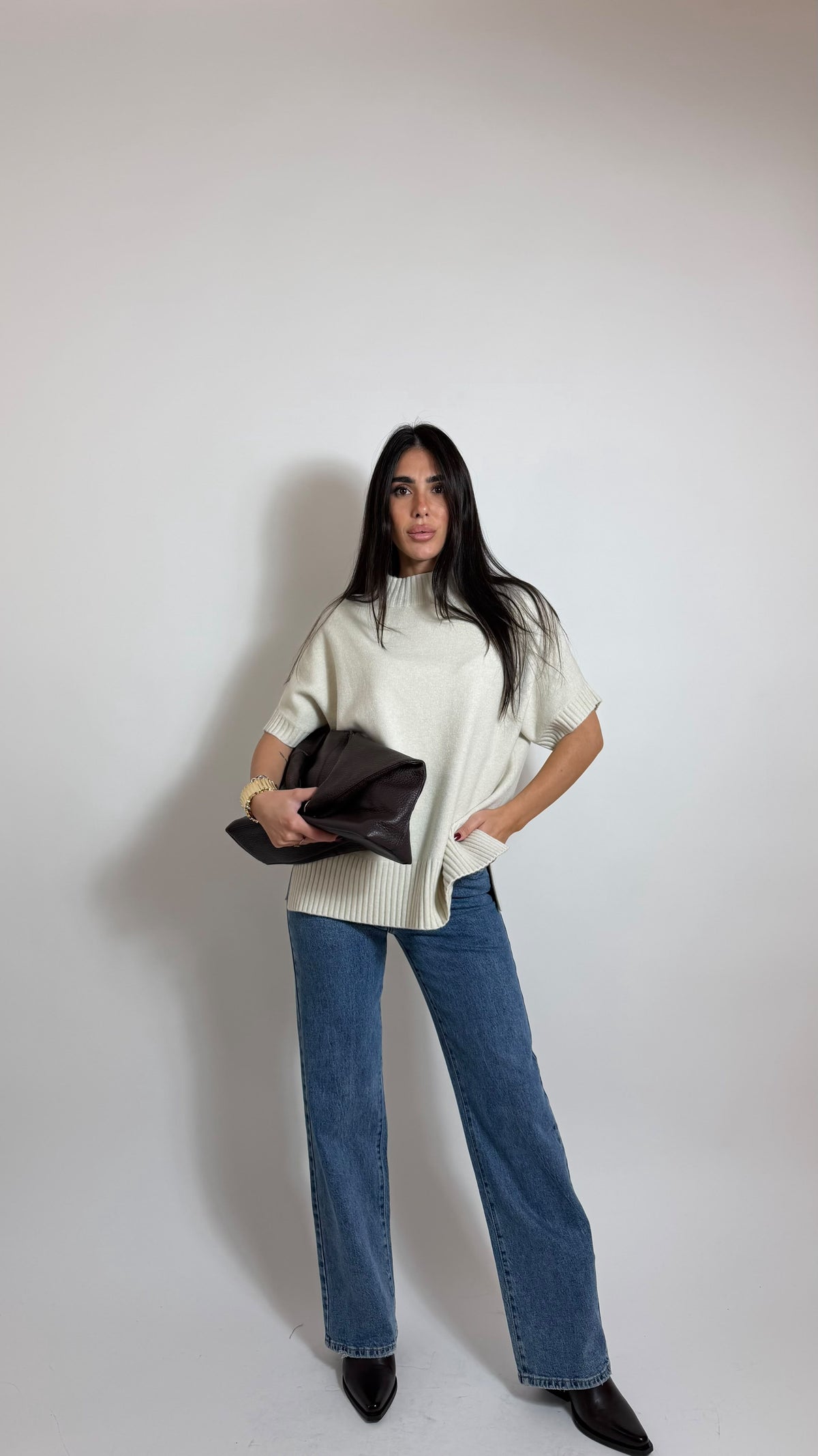 Pull Boxy Collo Alto Burro