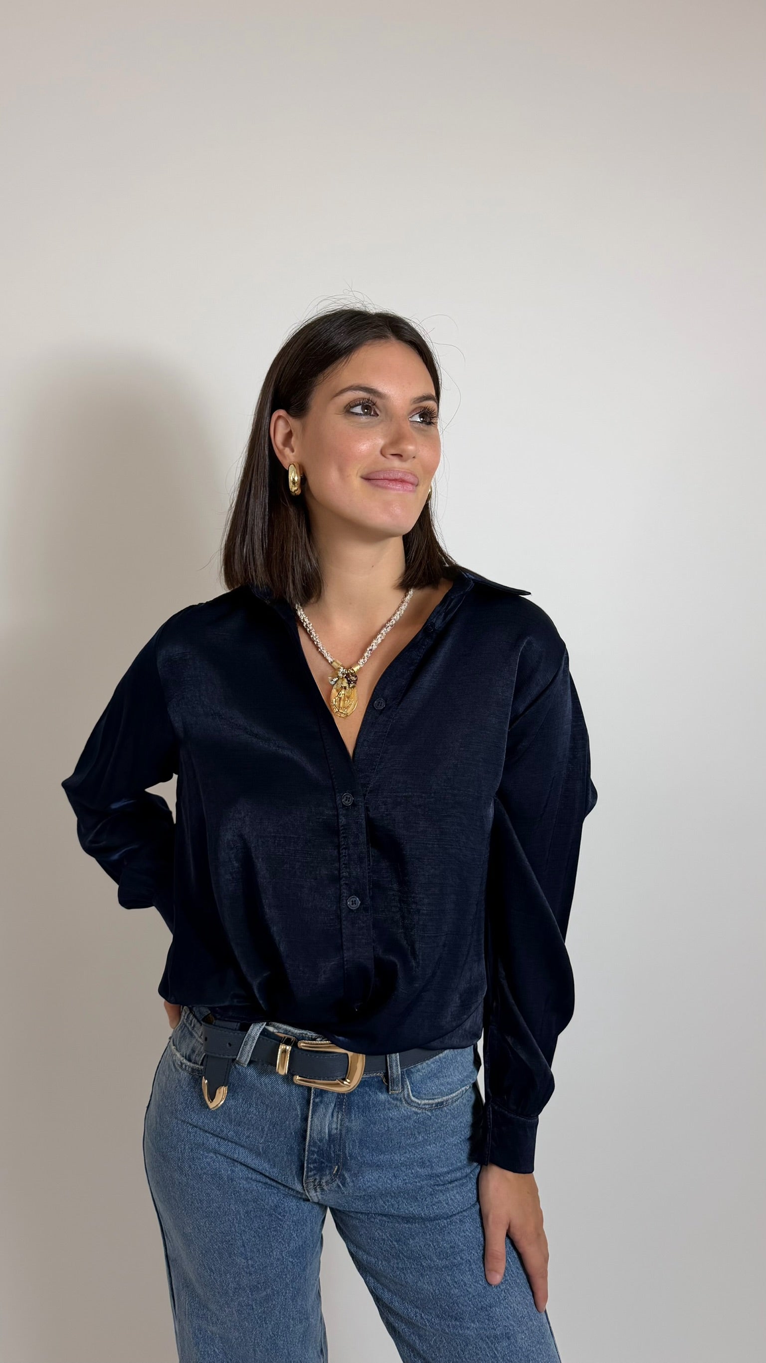 Camicia Basic Fluid Blu
