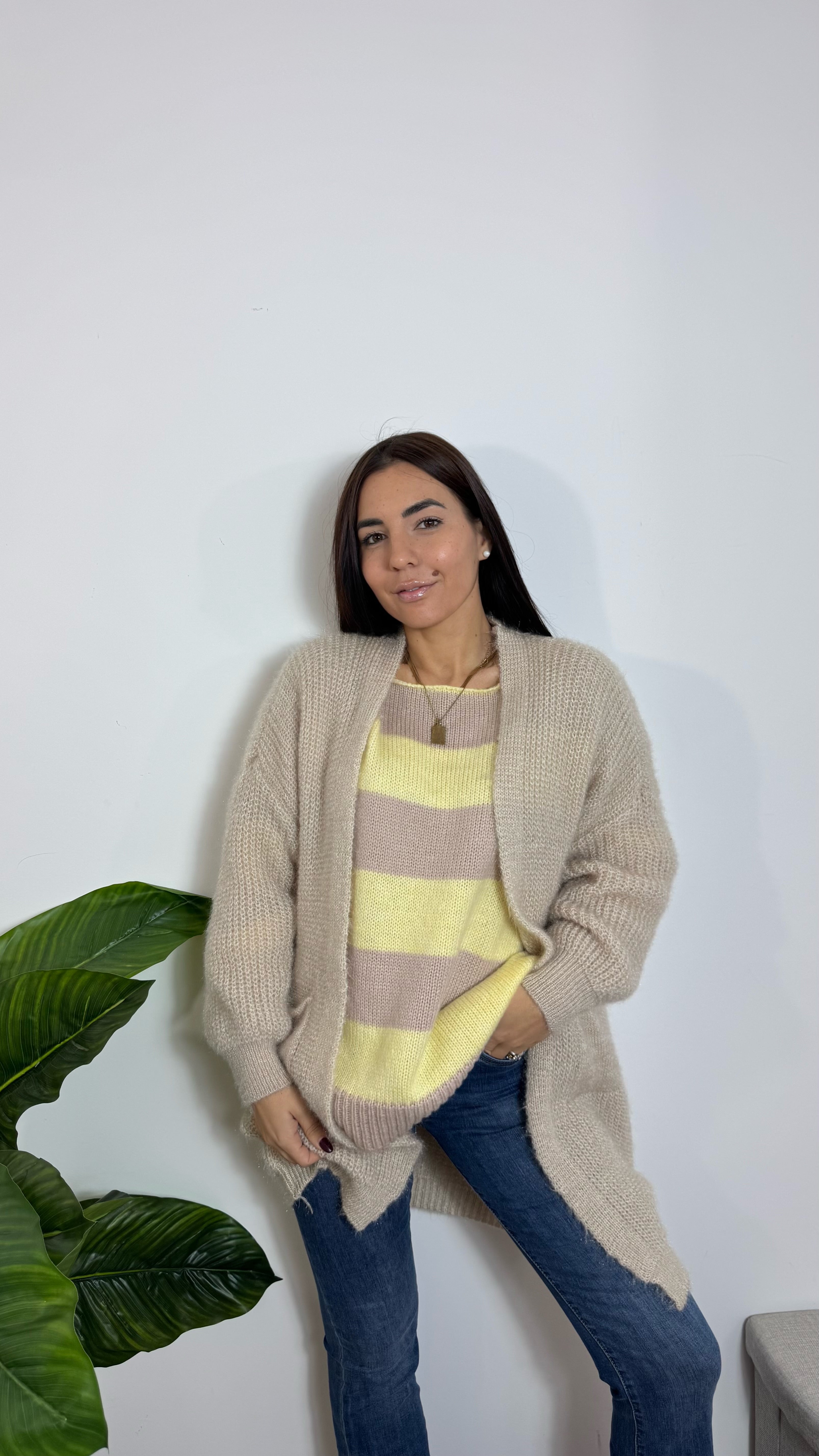 Pulloverone Stripes Nude&Yellow