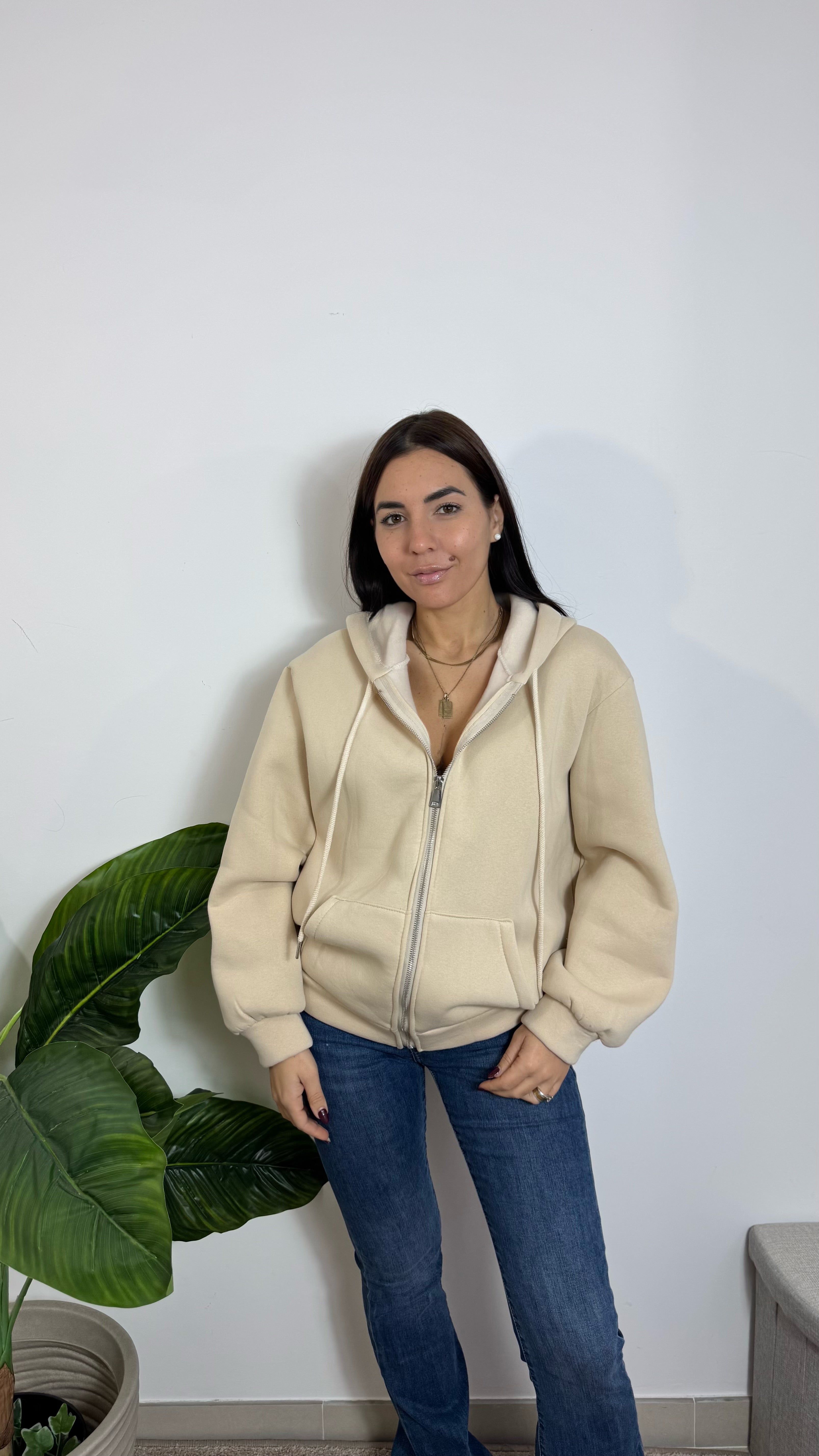 Felpa Puffy Con Zip Burro