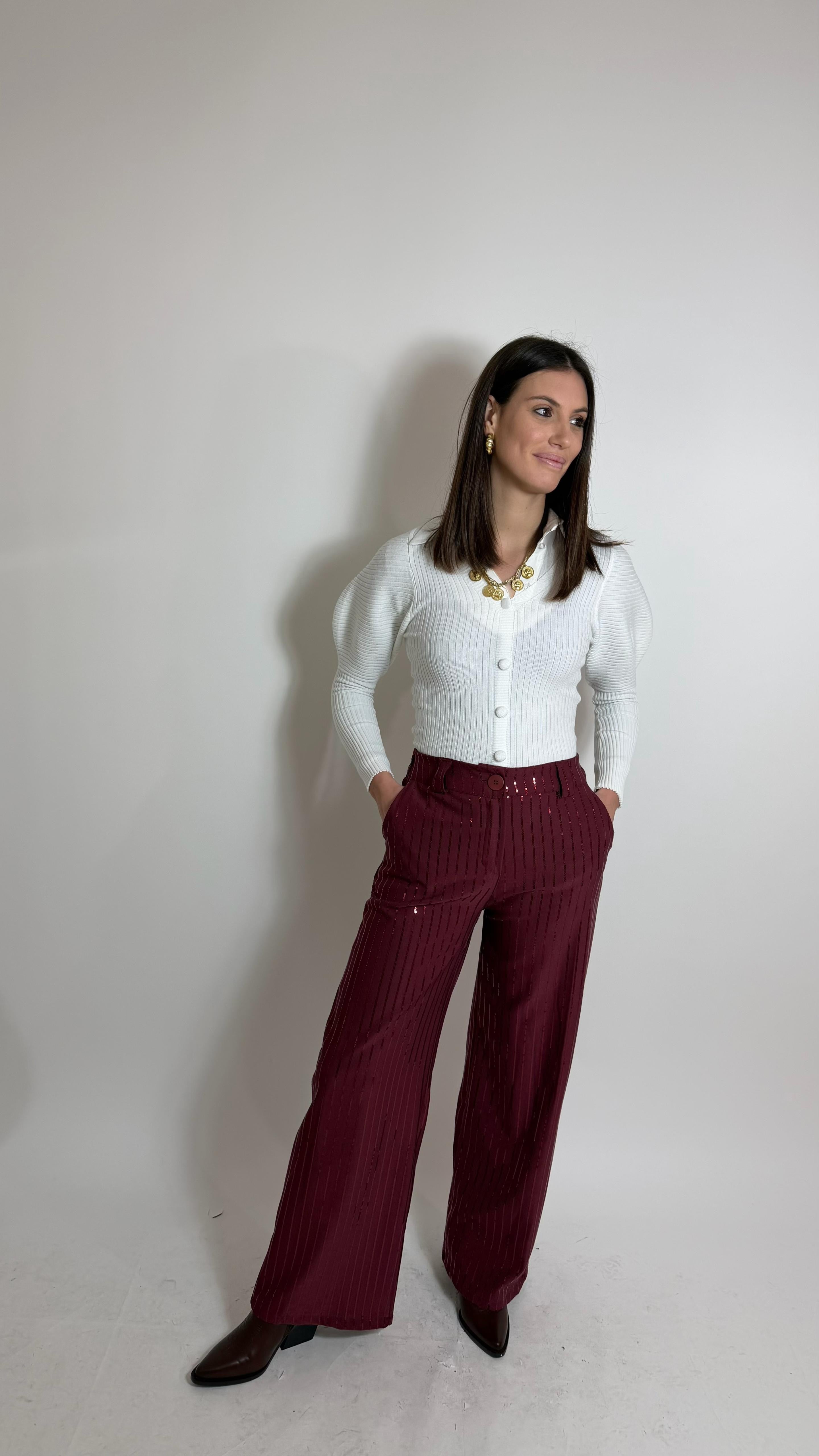 Pantalone Shine Tessuto Classico Burgundy