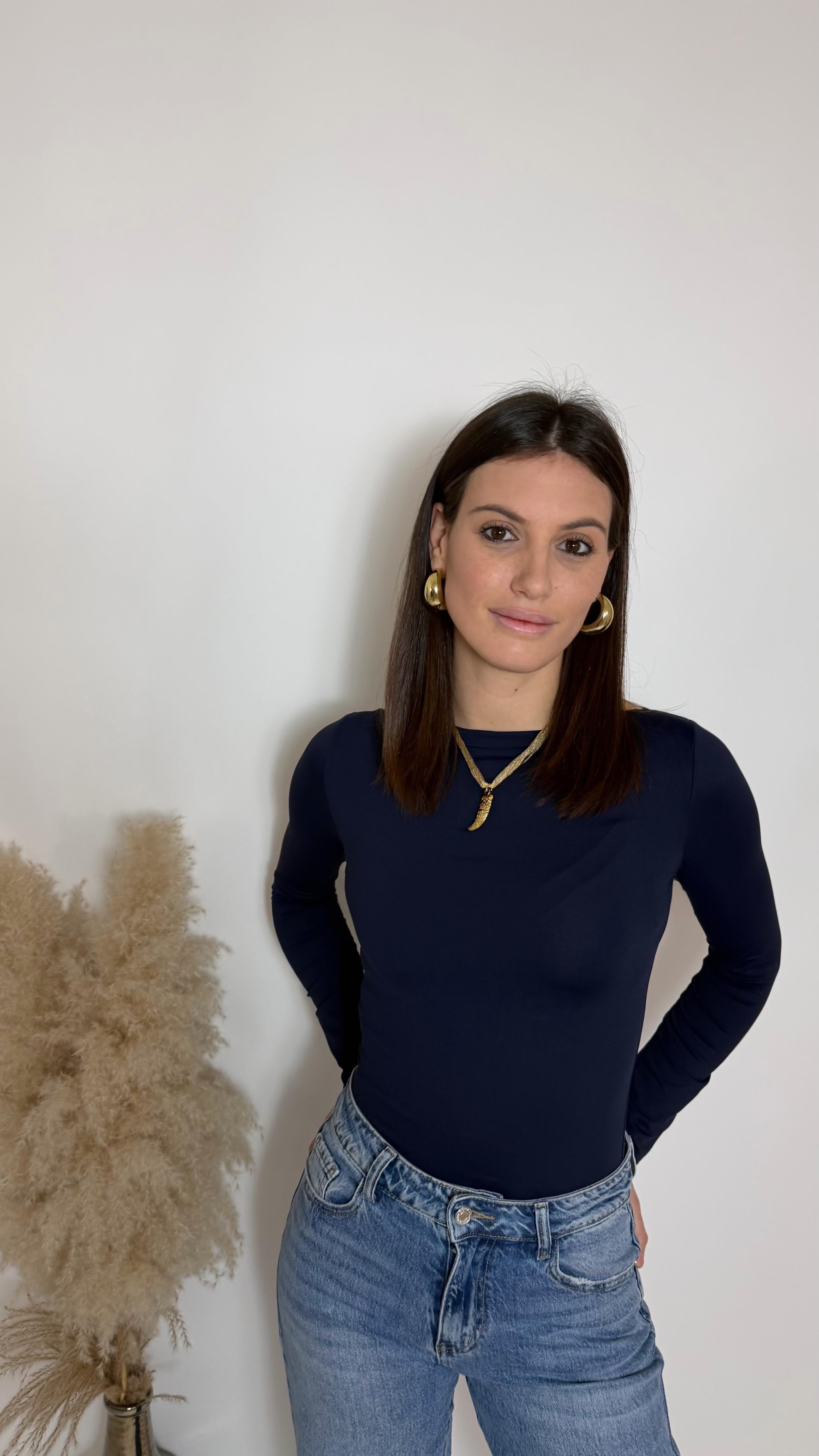 Maglia Second Skin Scollo Ampio / Blu Notte