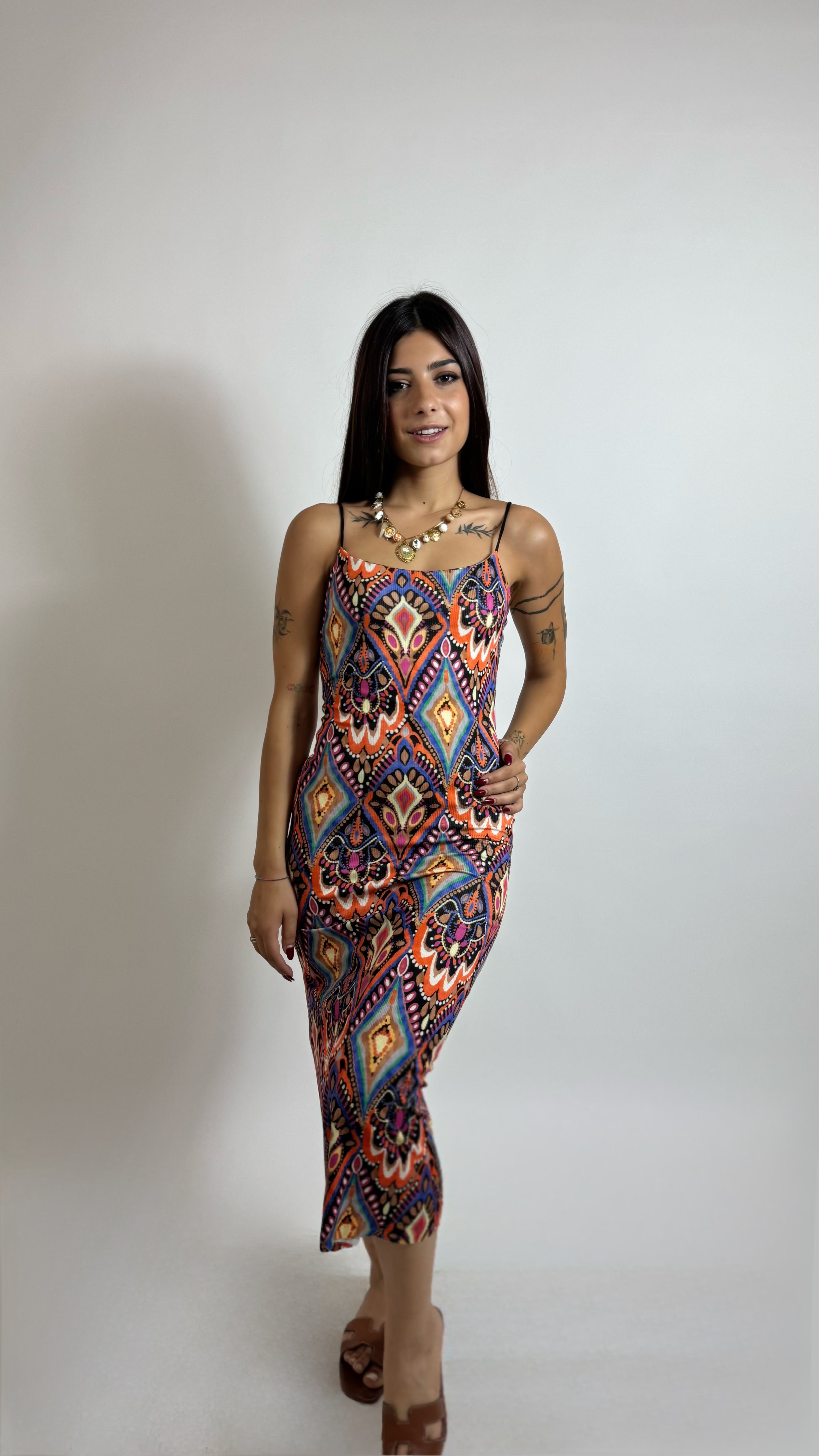 Abito Boho Midi Stampa Black