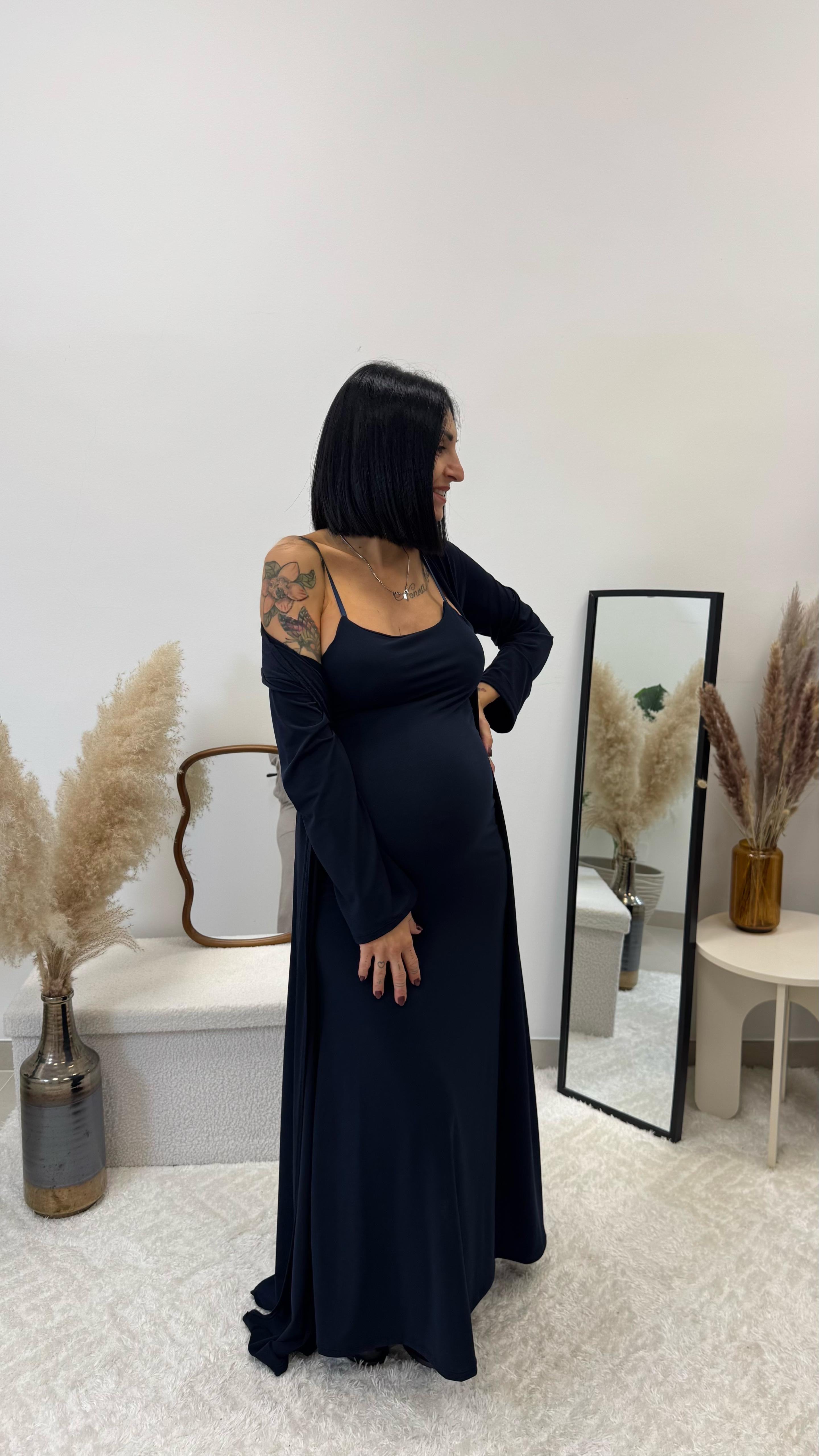 Abito Lycra Stretch con Cardigan Blu Notte