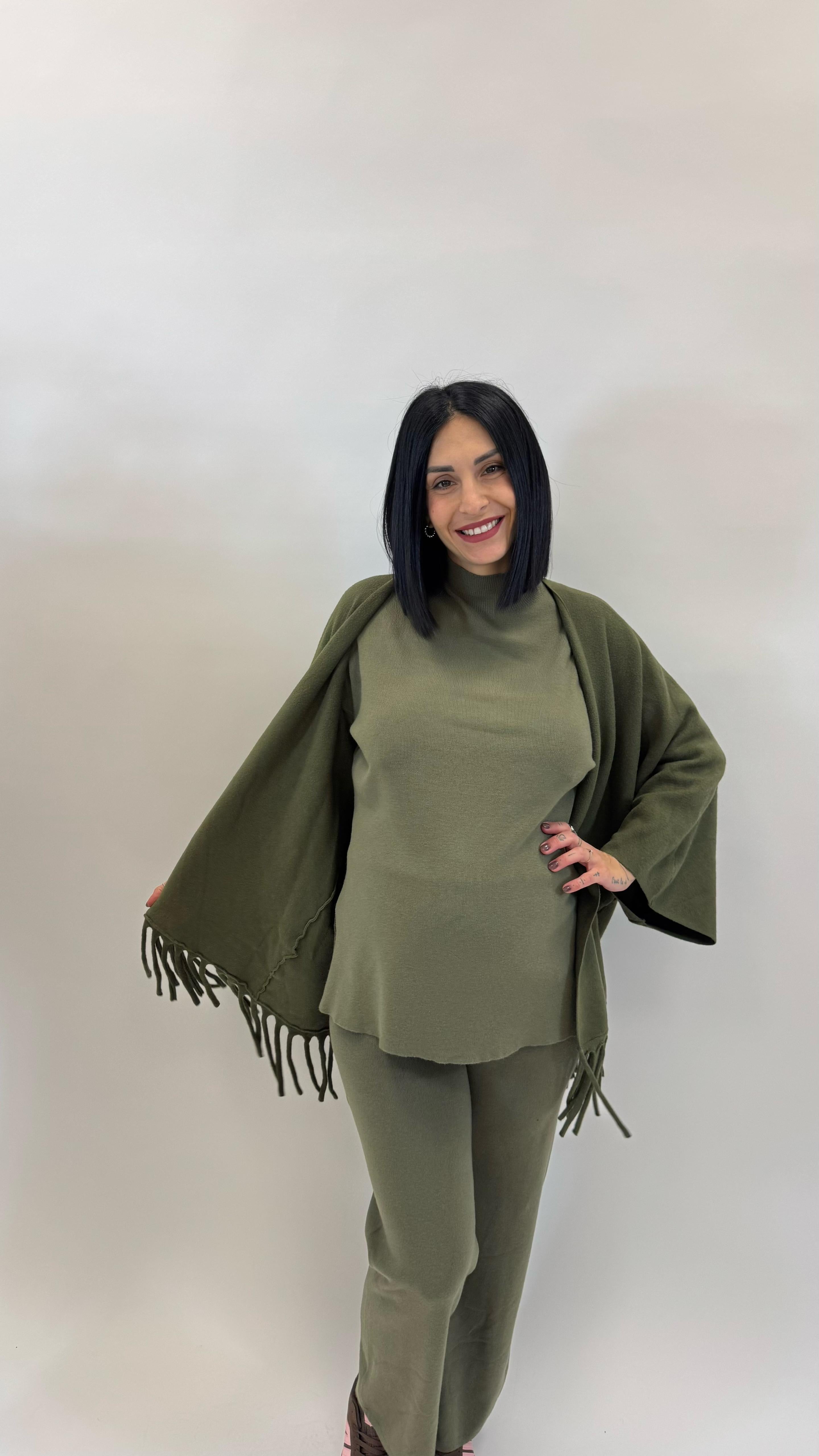 Cardigan Manica Campana Verde Utility