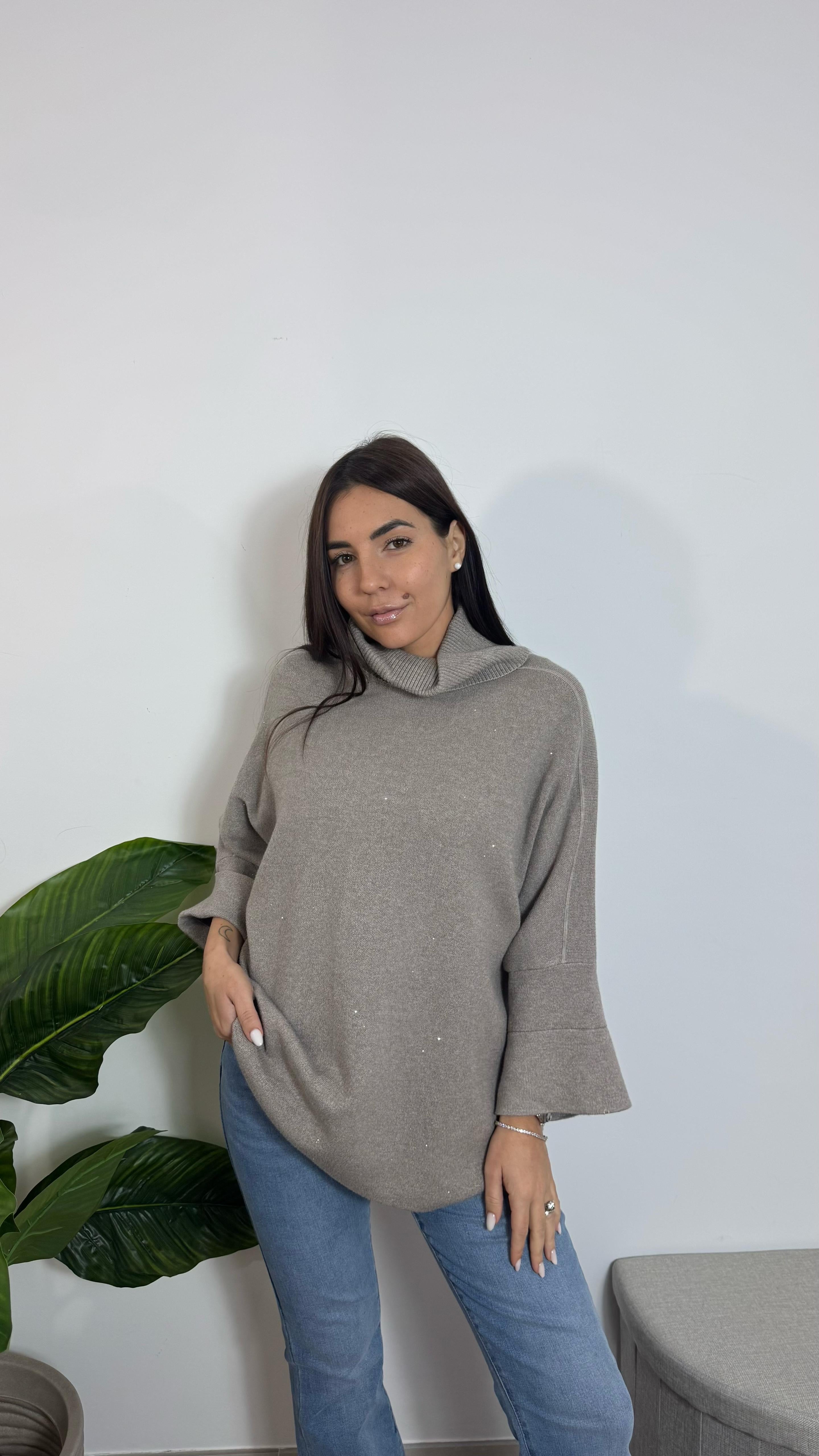 Pull Oversize Punti Luce Tortora