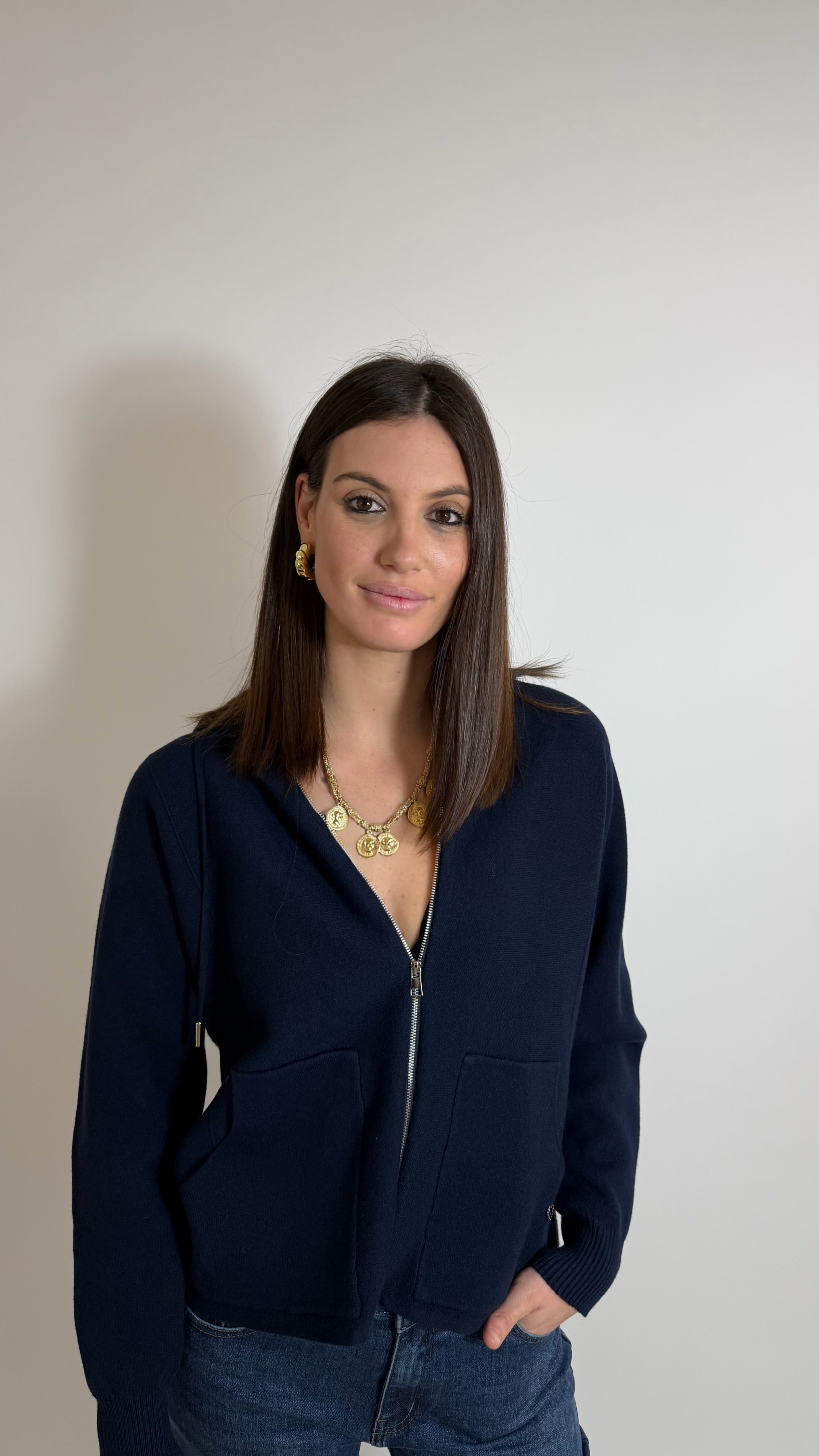 Pull con Zip Blu Notte