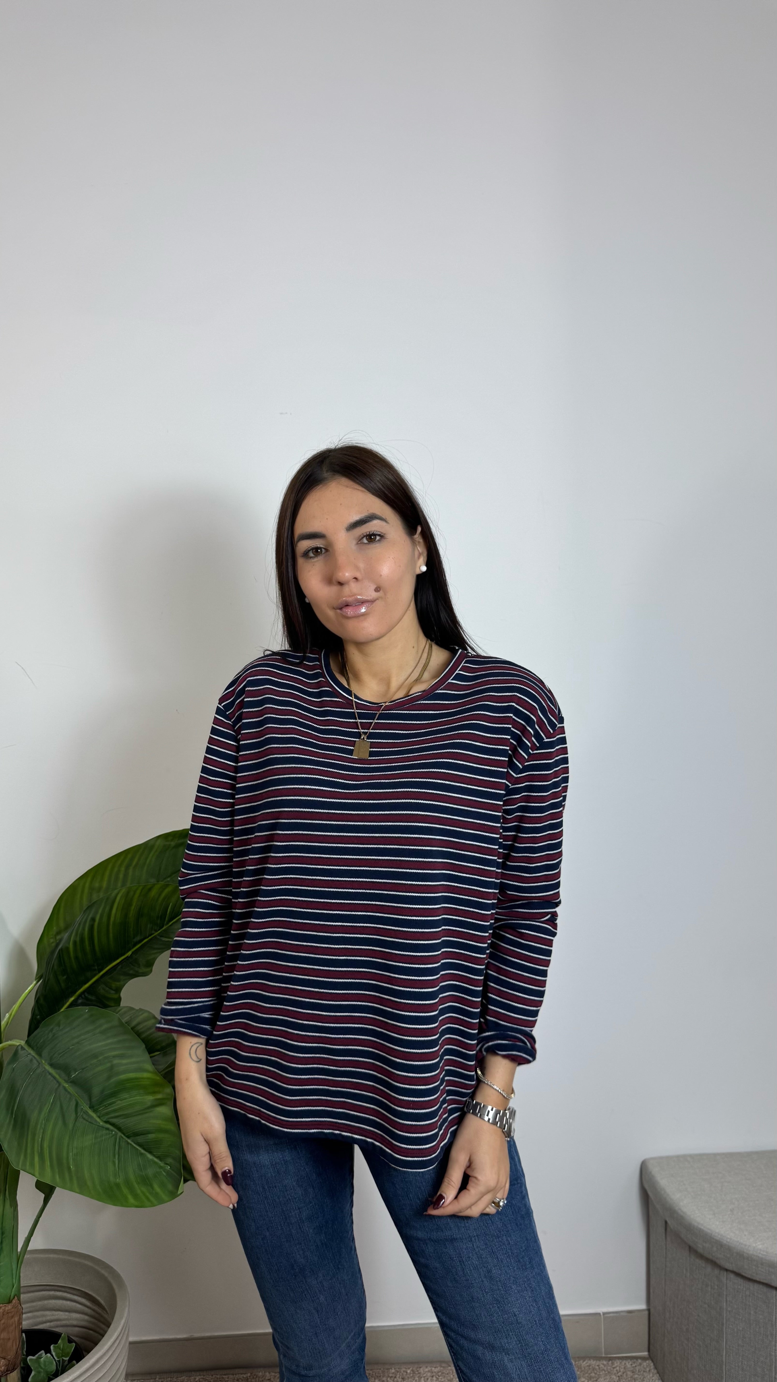 Maglia Stripes Pile Interno Blu Navy