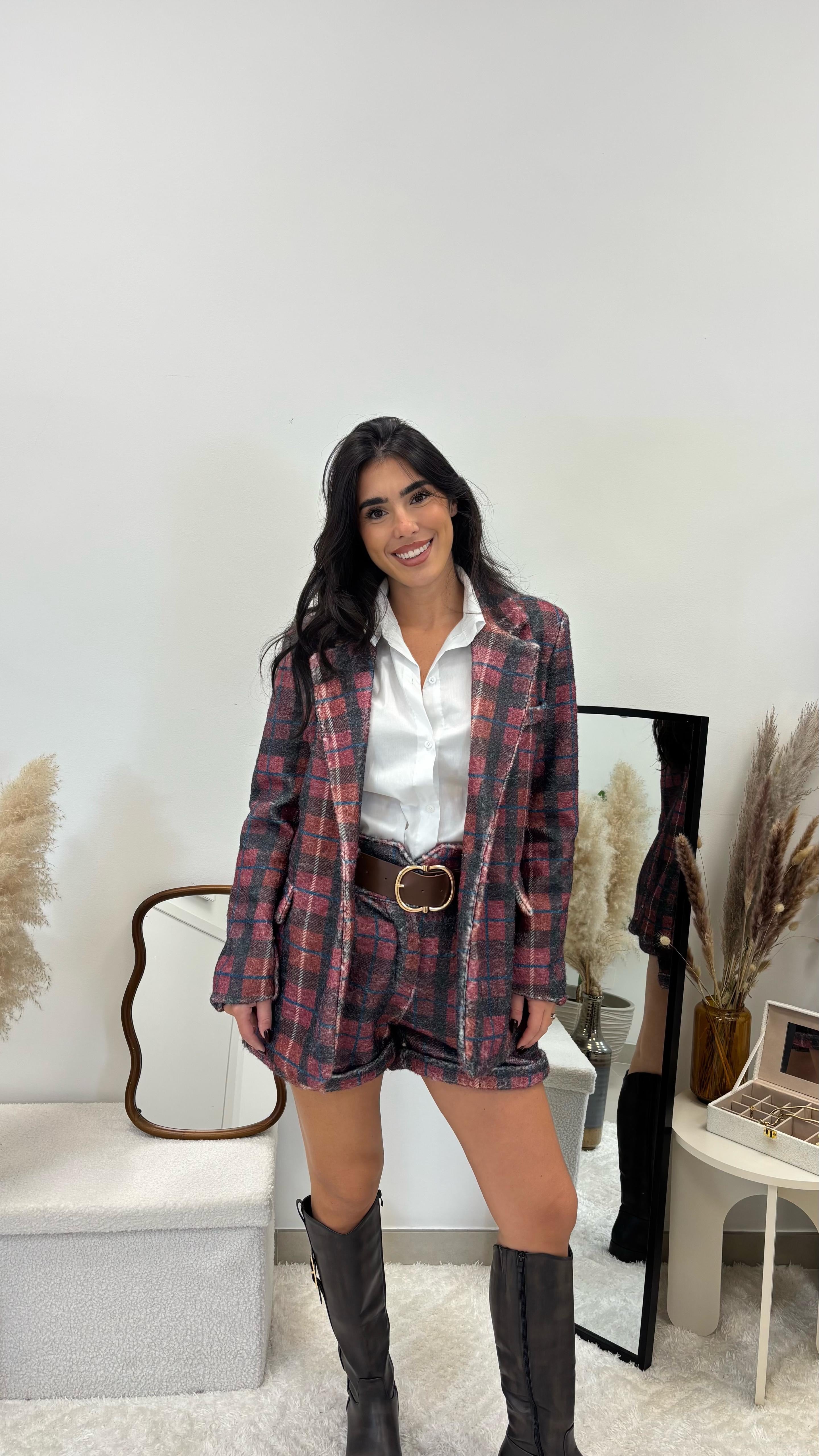Giacca Quadroni Flanella Burgundy