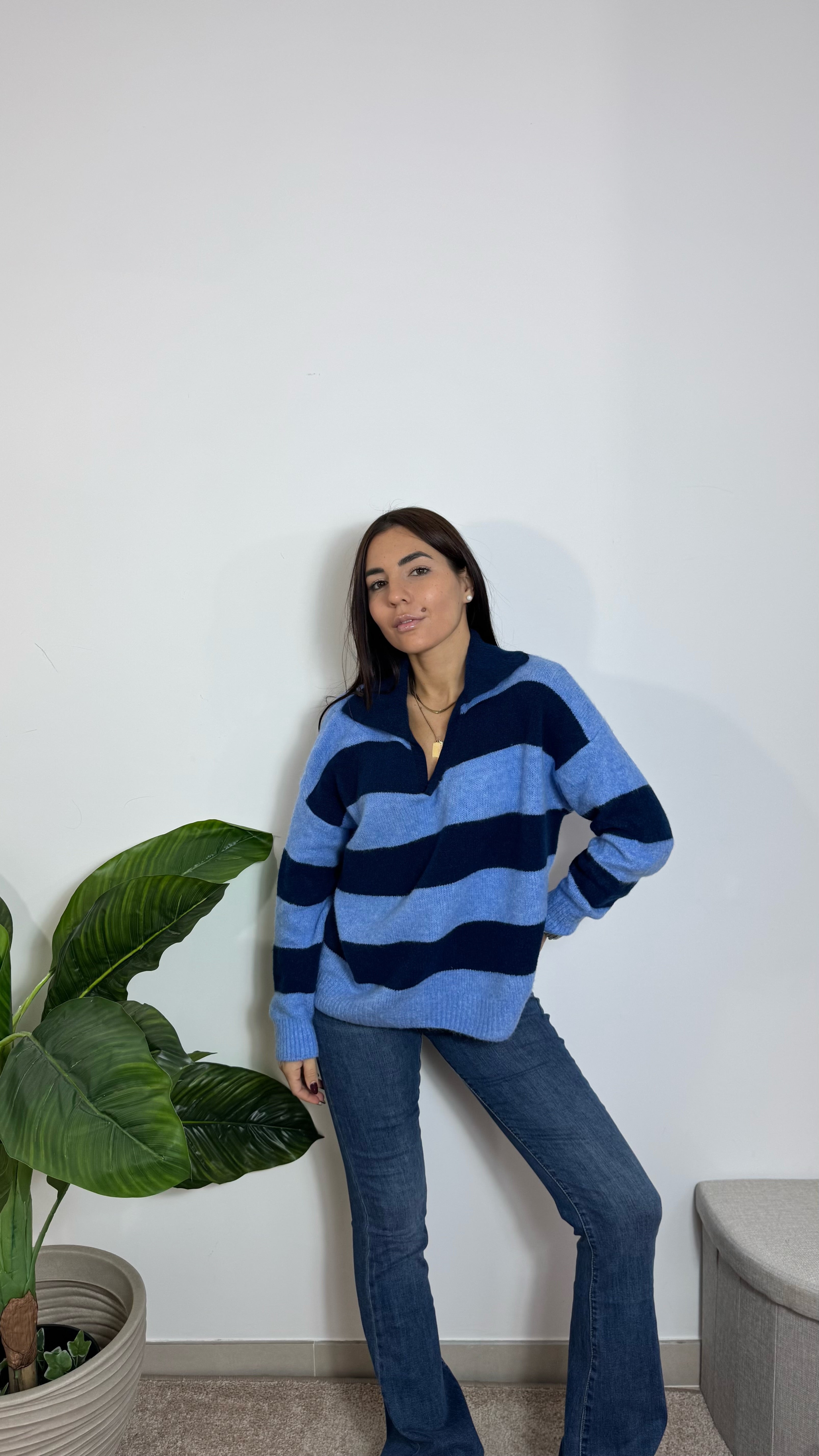 Pull Polo Righe Soft Azzurro&Blu Notte