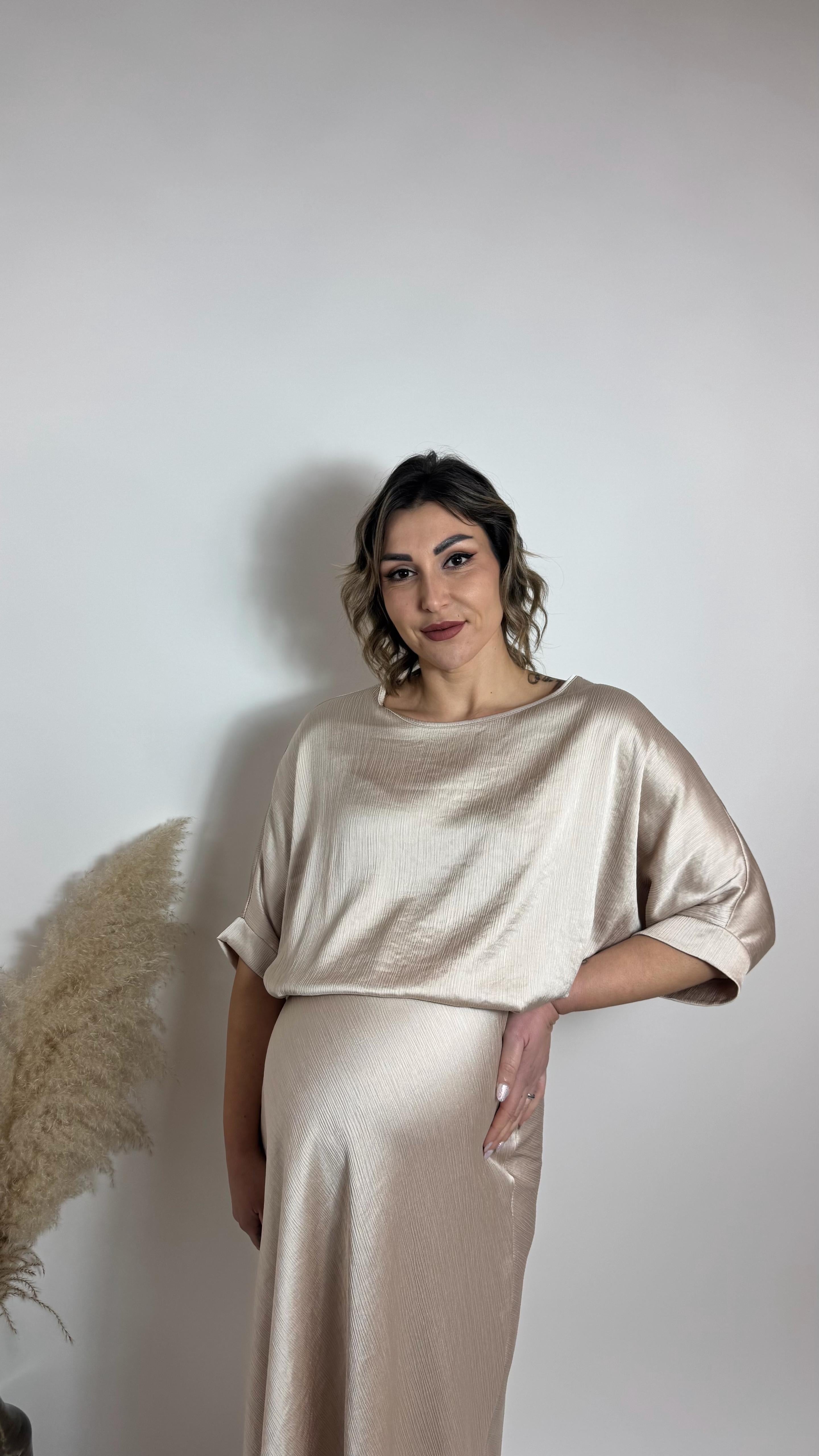 Set Stripe Silk - Maglia e Longuette - Champagne