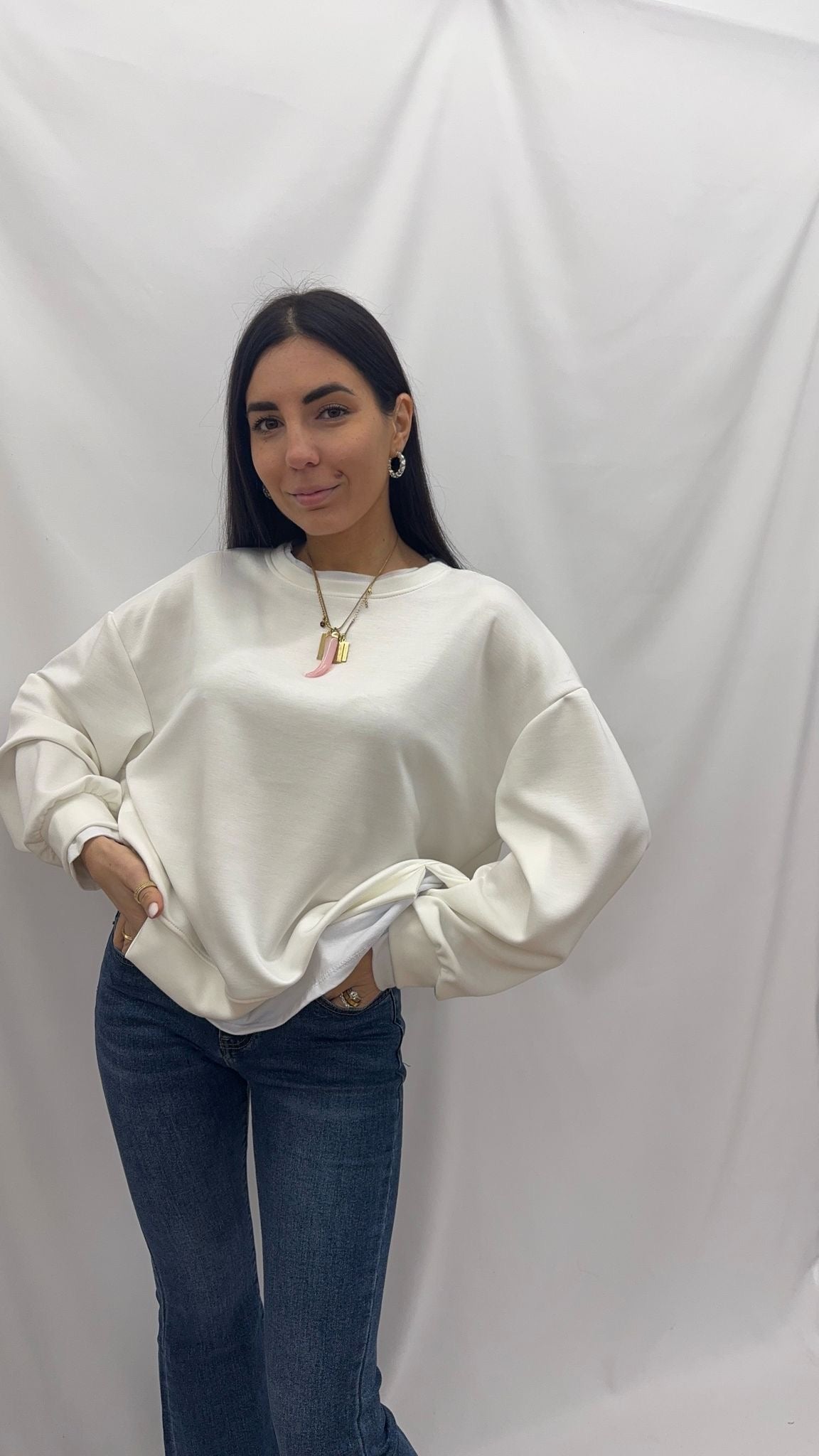 Felpa con Maglia Over Panna