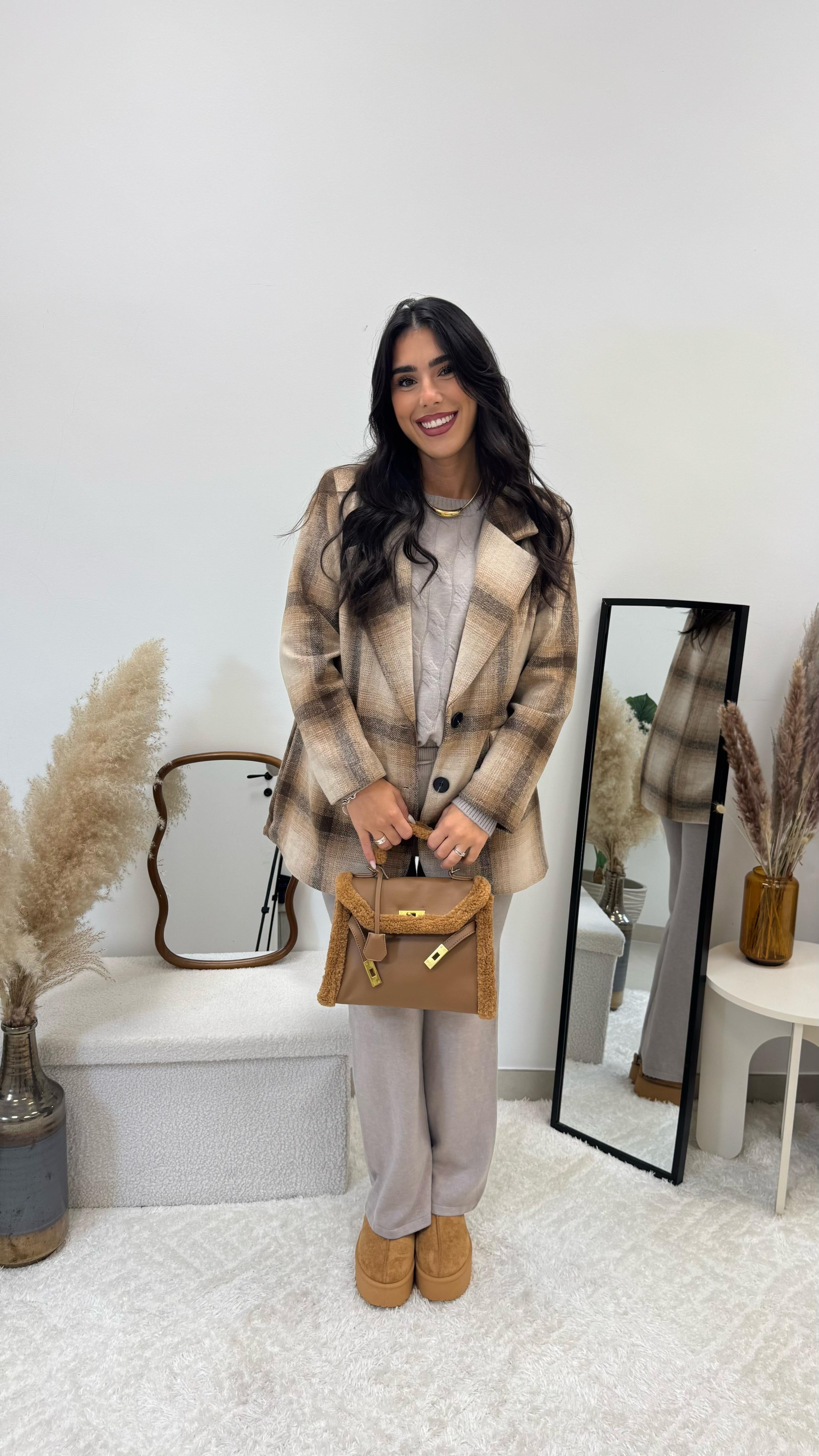 Cozy Coat Quadri Toni Neutri