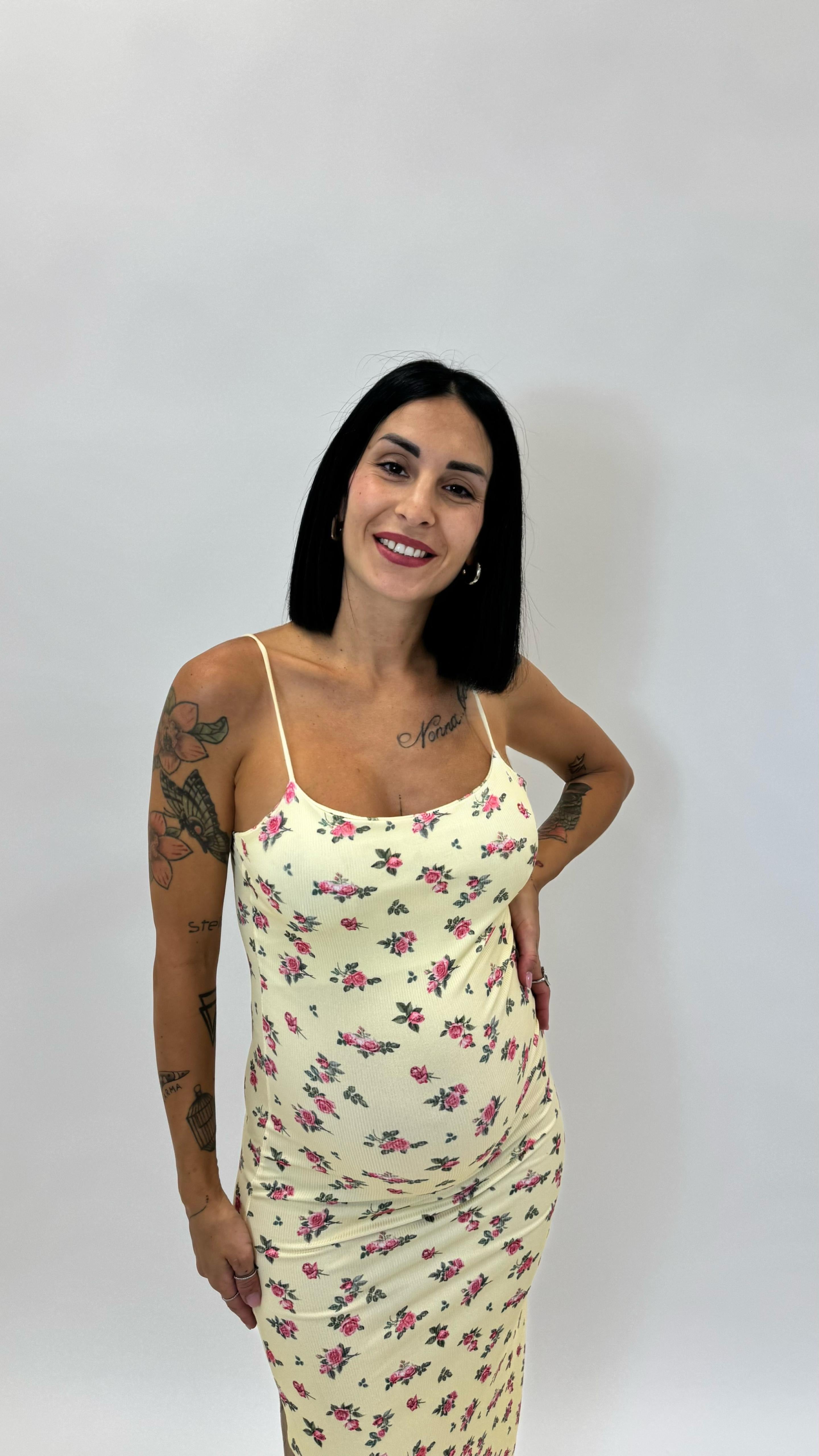 Abito Coste Basic Flowers Soft Yellow