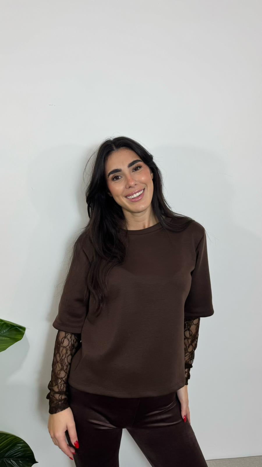 Felpa Cozy Manica Pizzo Choco