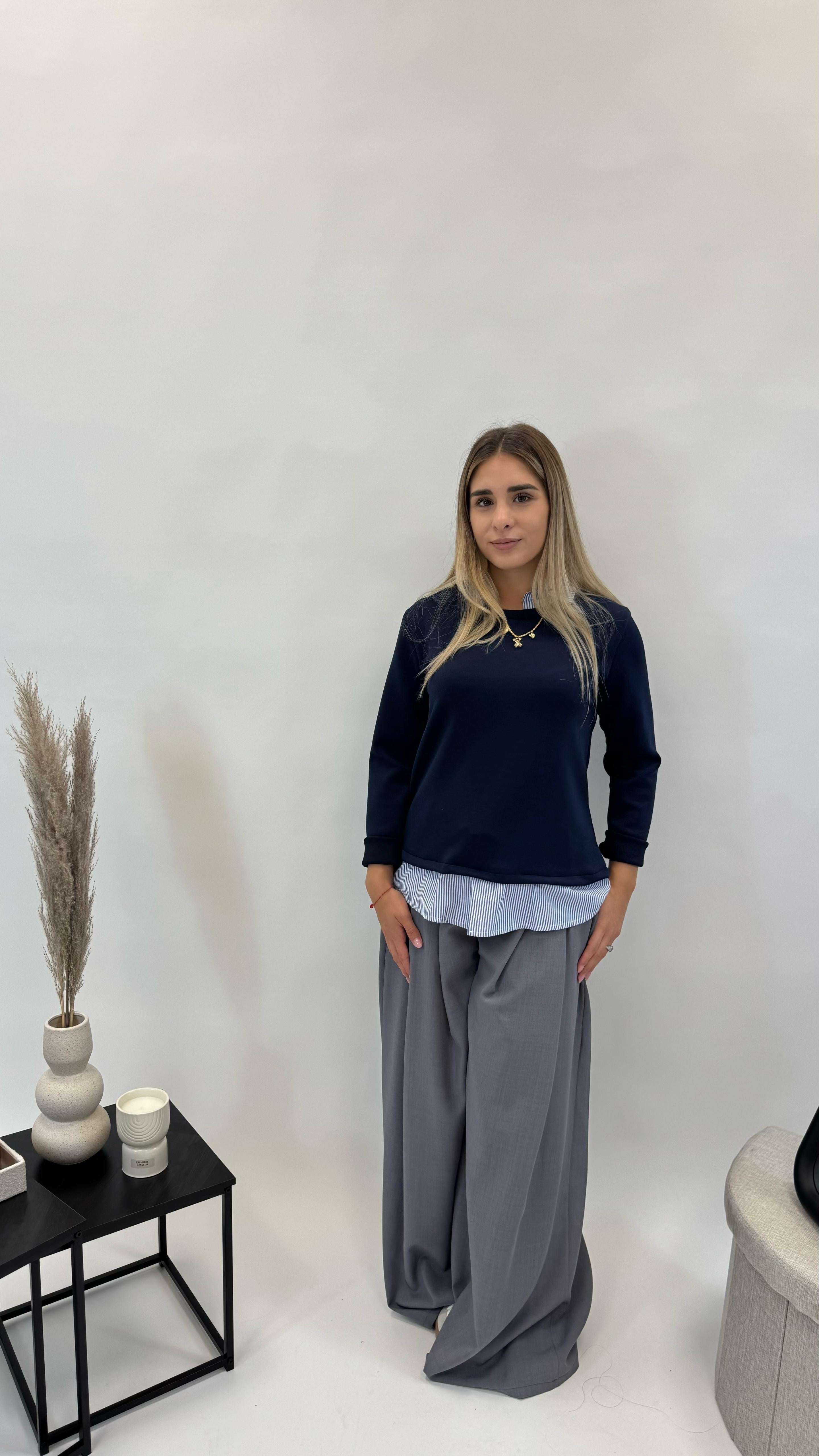 Felpa Camicia Cucita Blu Notte
