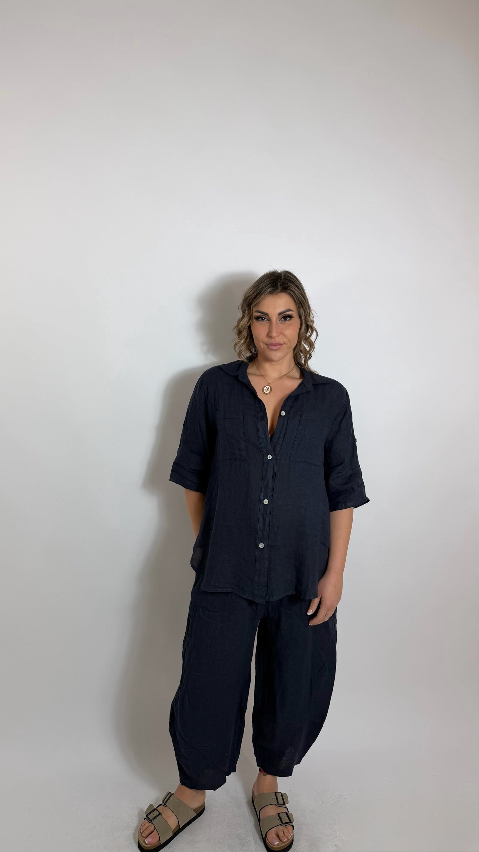Pantalone Lino Balloon Blu