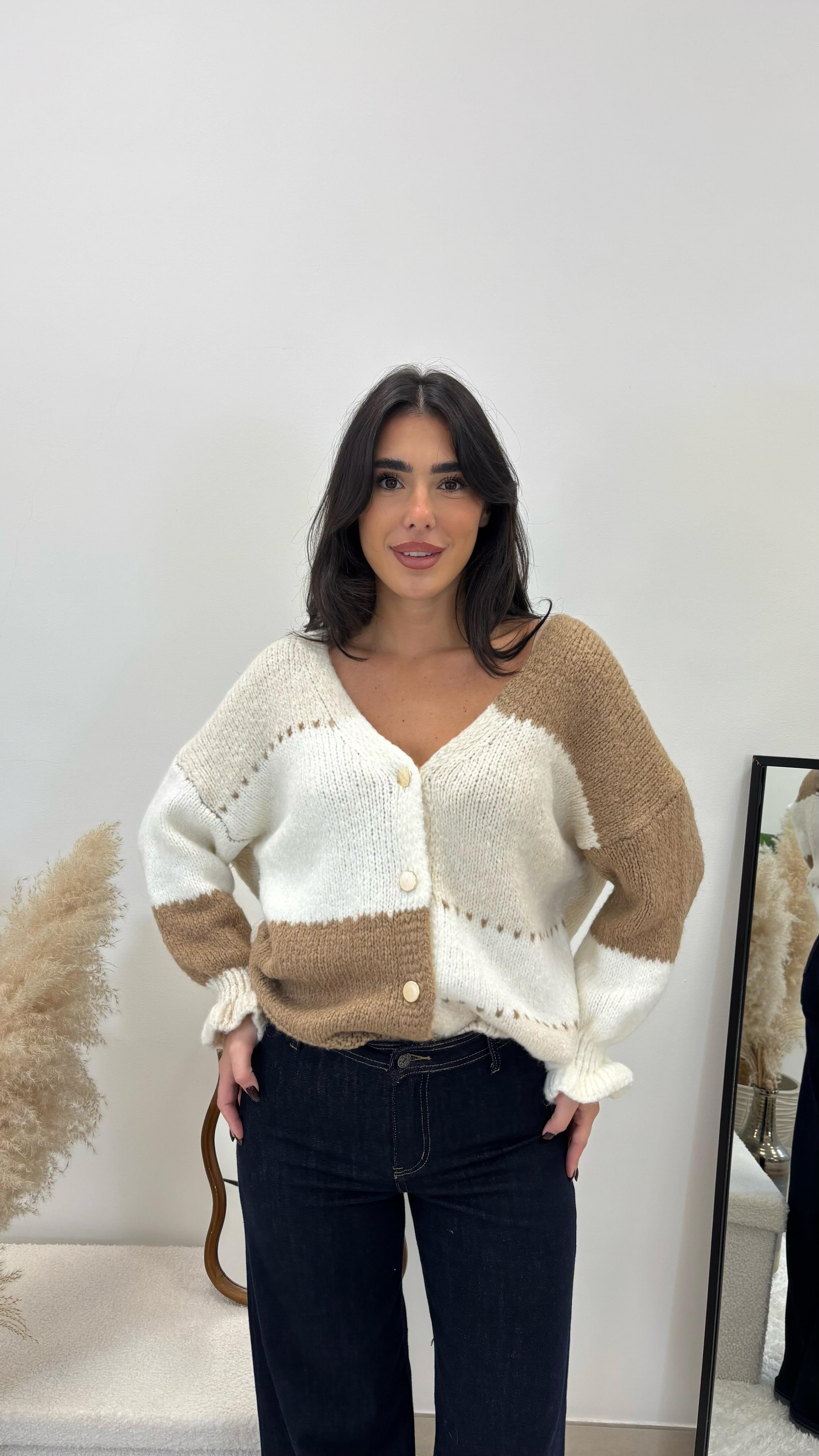 Cardigan Bottoni Nude e Camel
