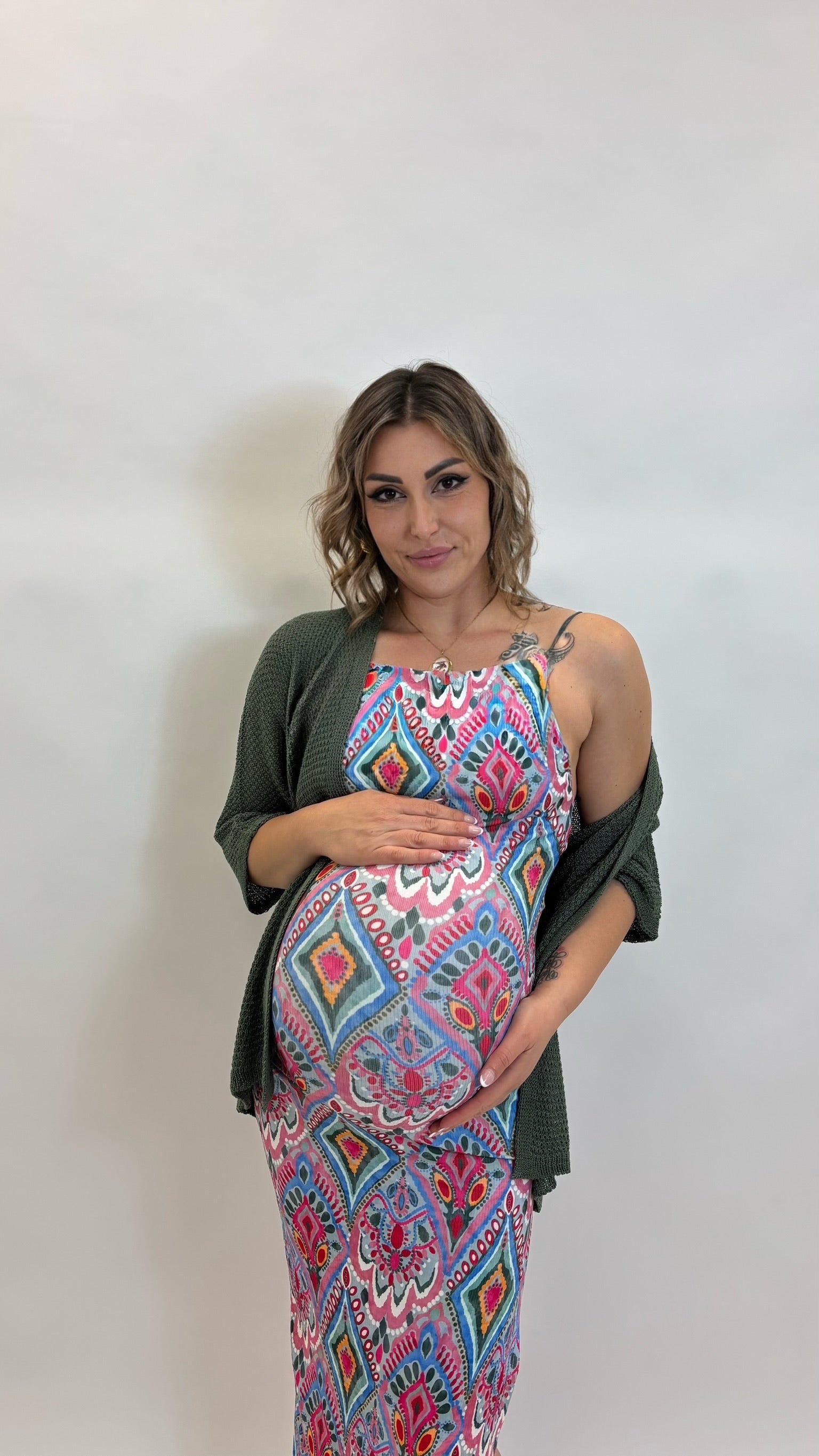 Abito Boho Stampa Verde Utility