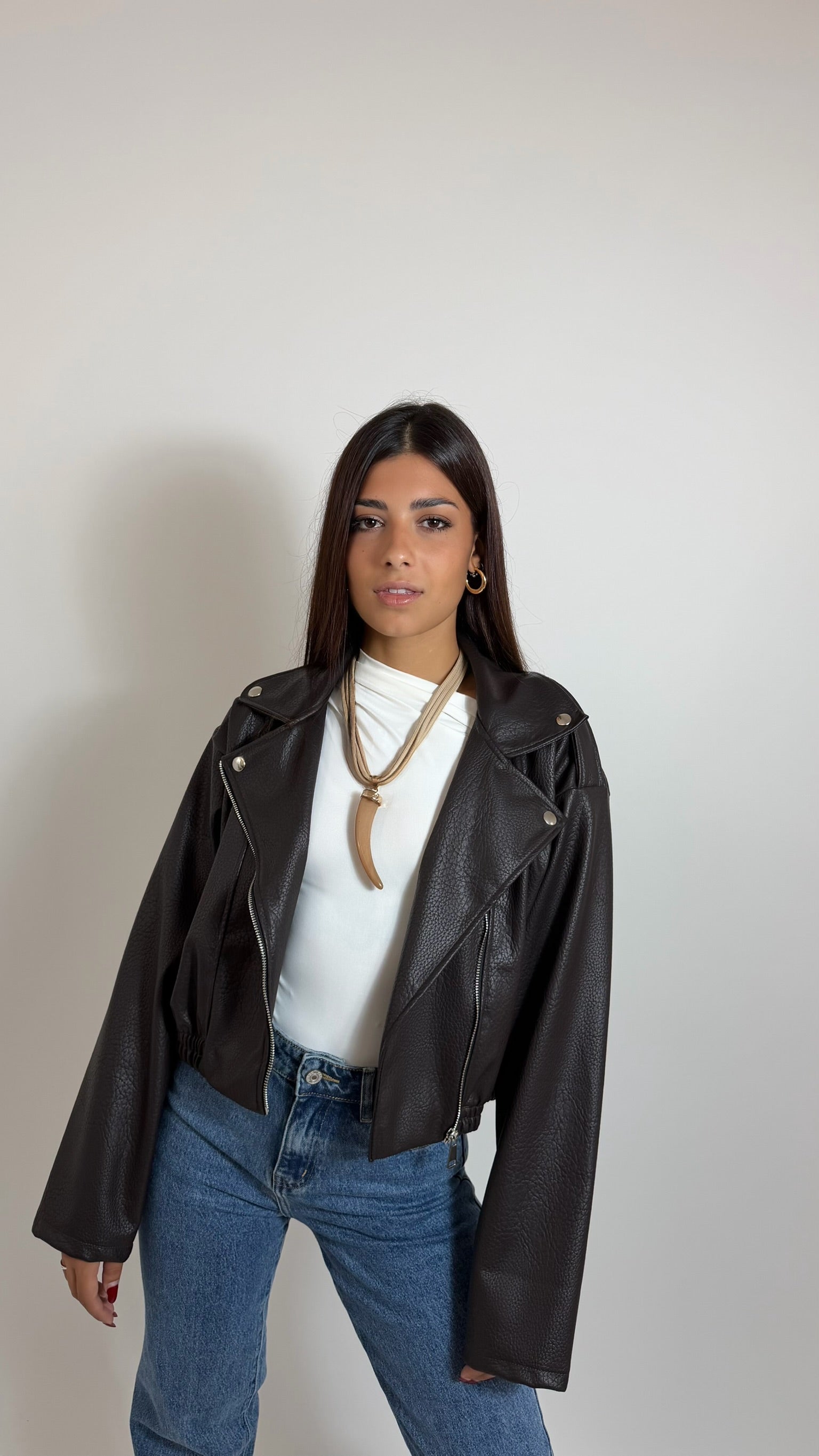 Biker Crop Ecopelle Moka