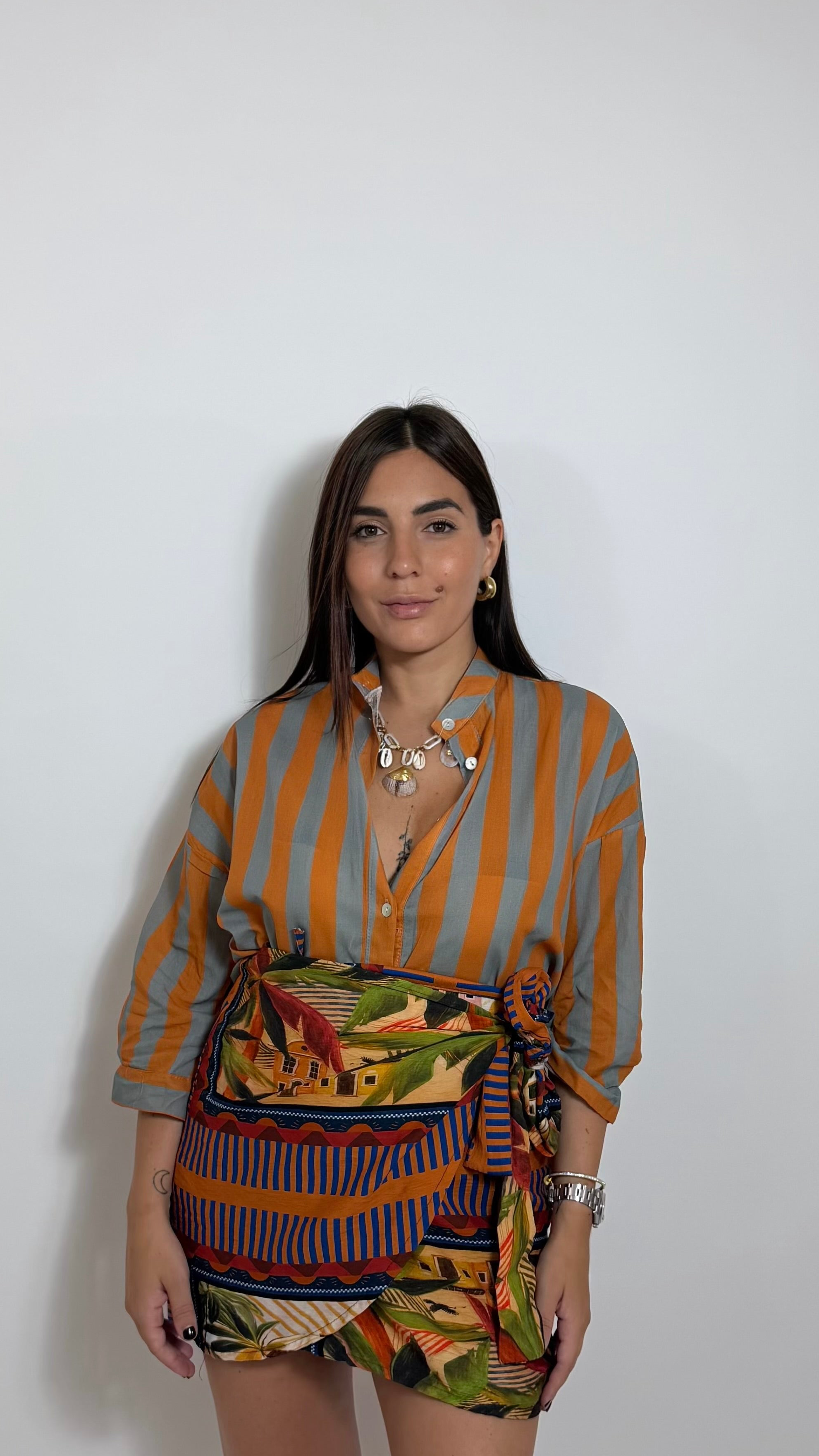 Camicia Soft Stripe Tortora/Orange