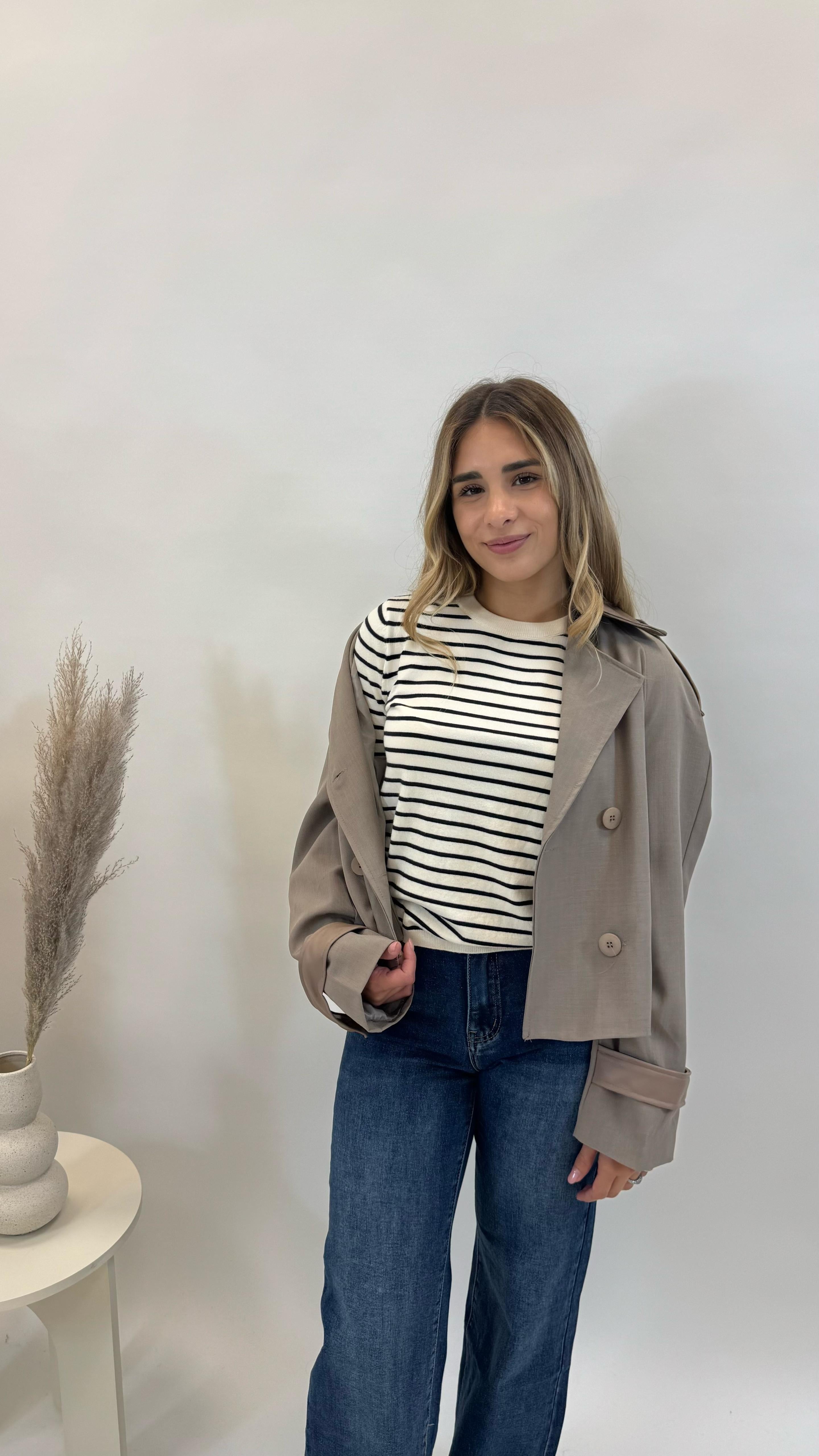 Giacca Simil Trench Inserti Ecopelle Tortora