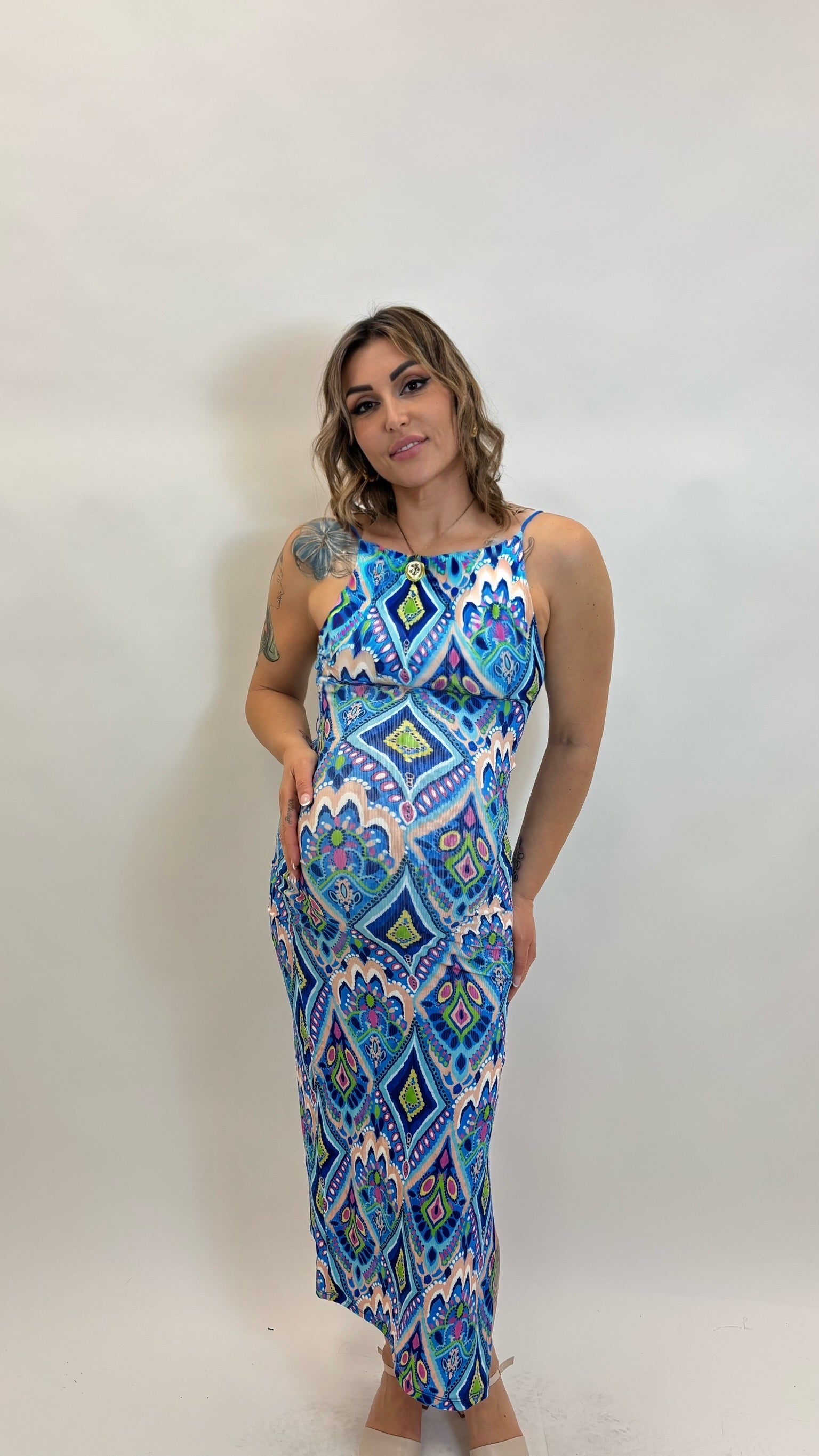 Abito Boho Stampa Blu