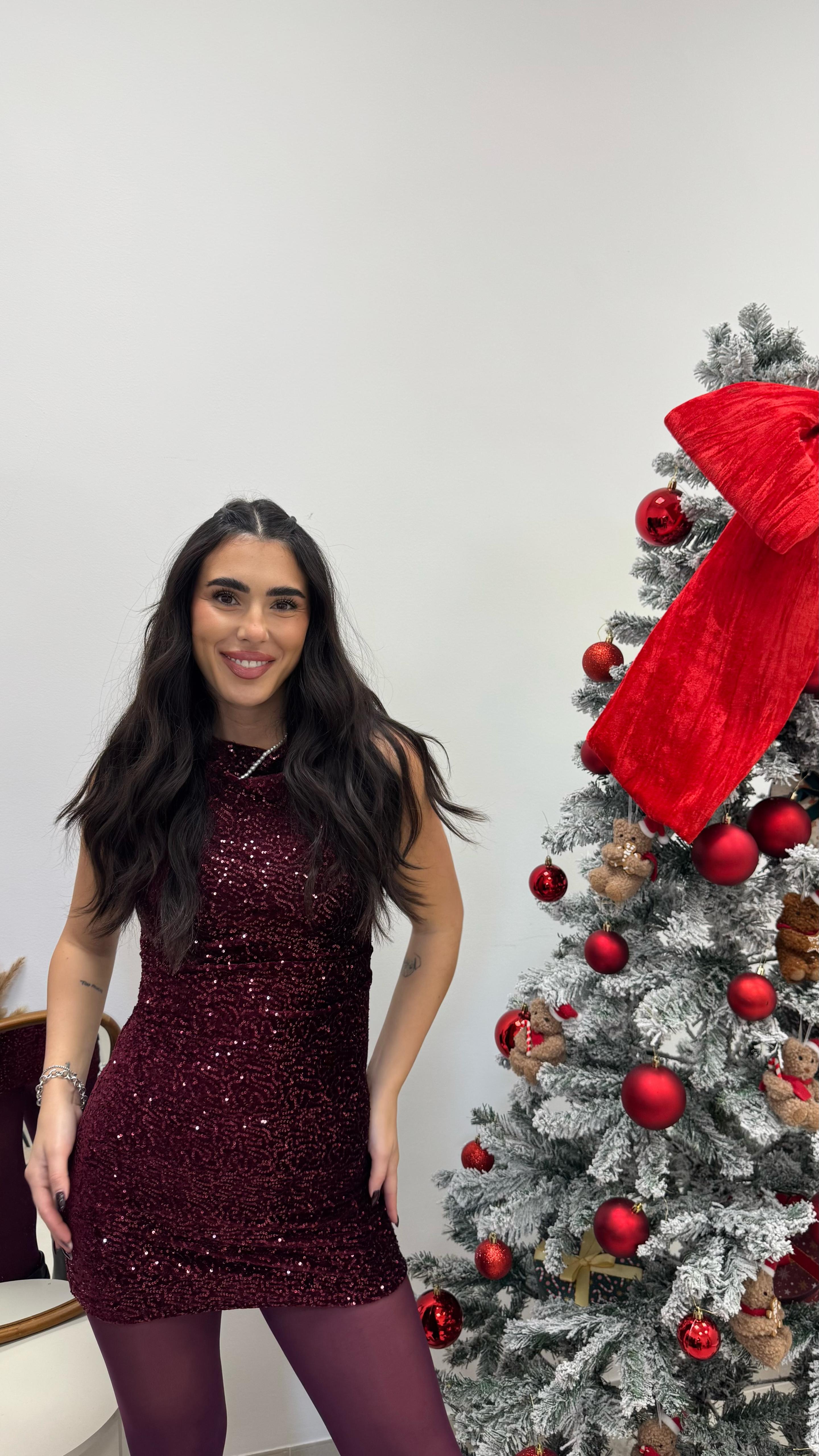 🥂Abito Velvet Sparkle Burgundy