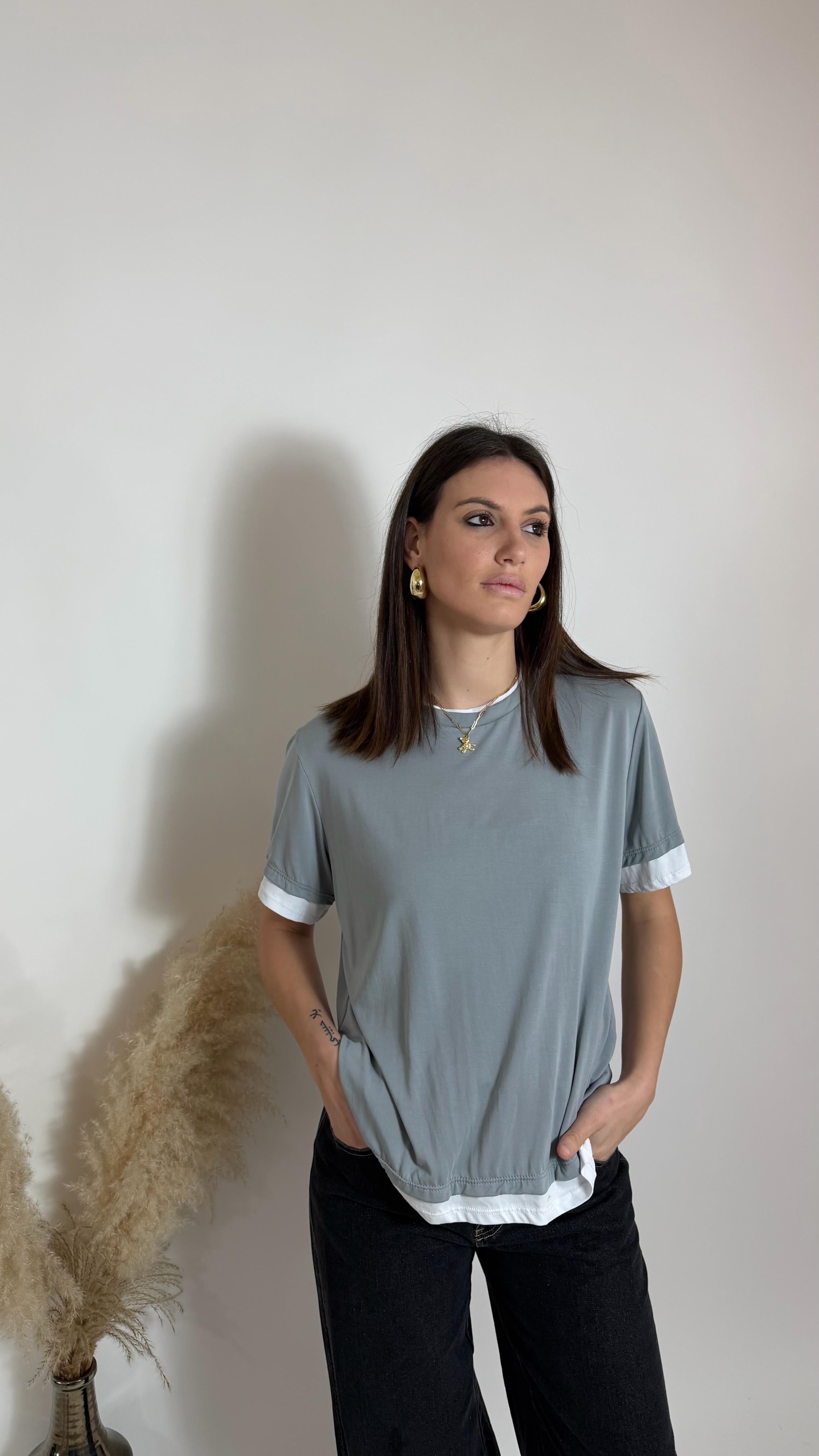 Maglia Over Bicolor Grigio Perla