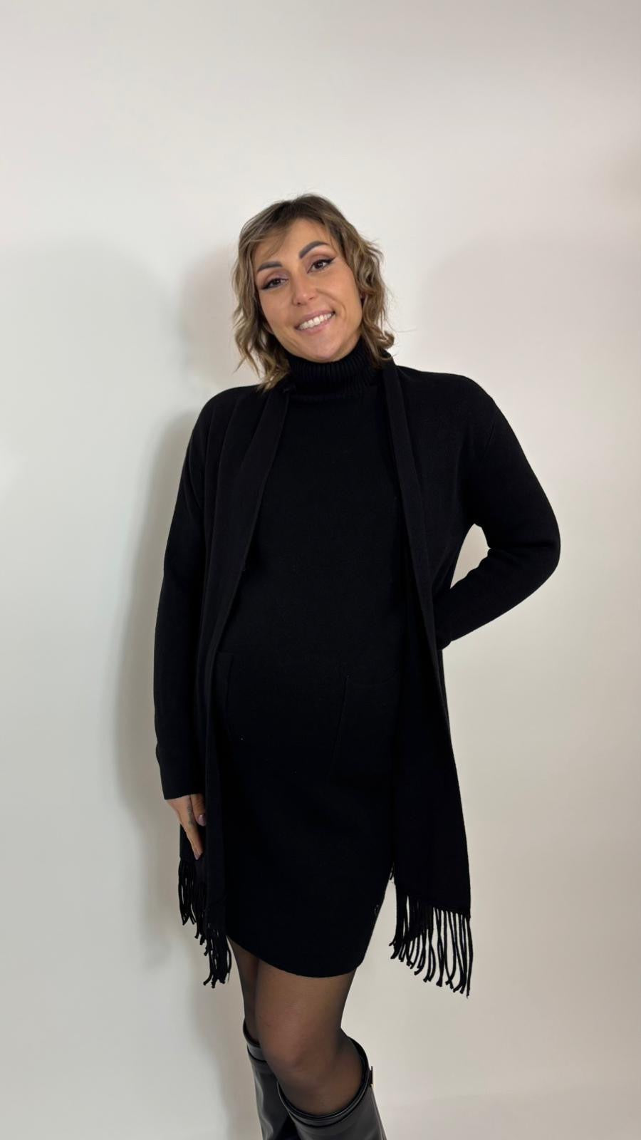 Cardigan Pocket Fringe Nero