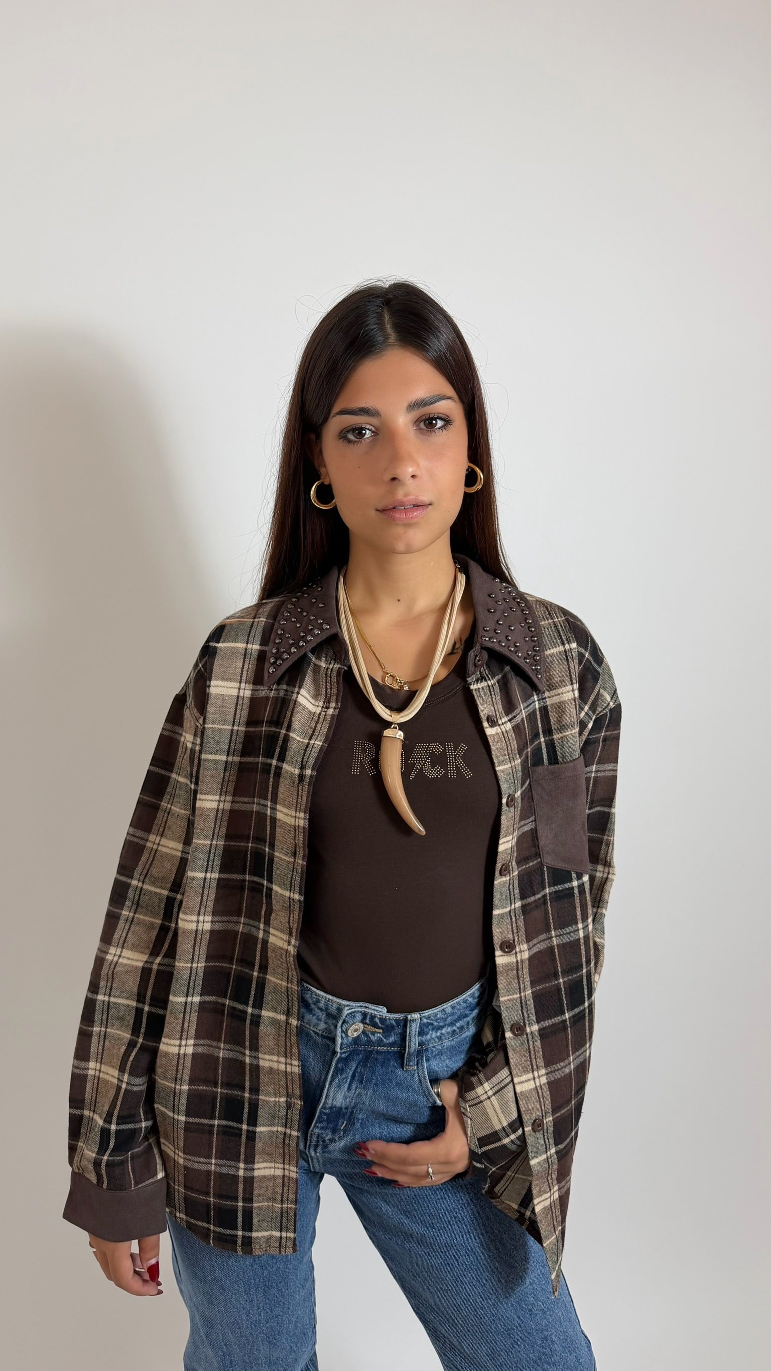 Camicia Check Suede Stud