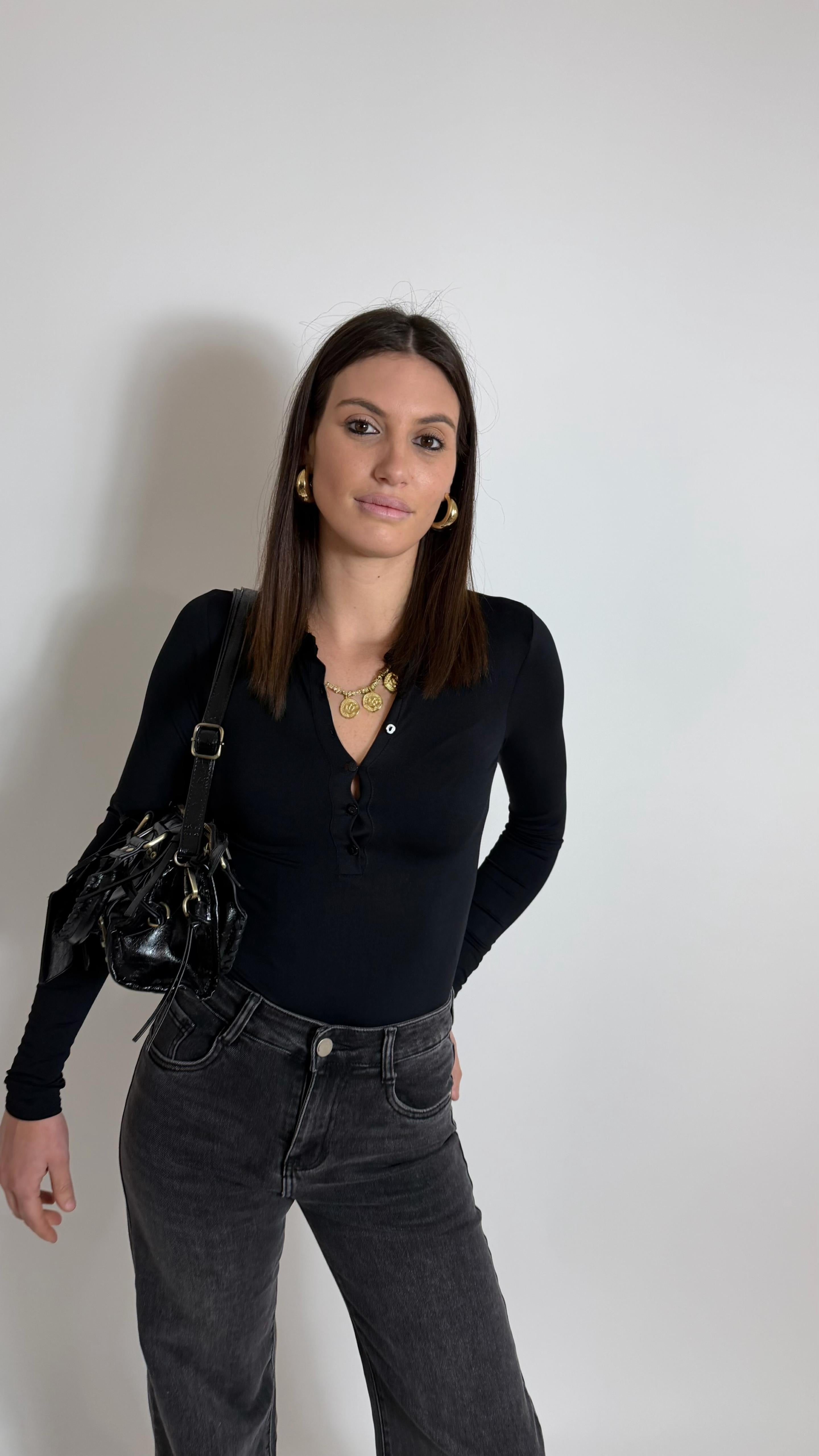 Maglia Lycra Button Nera