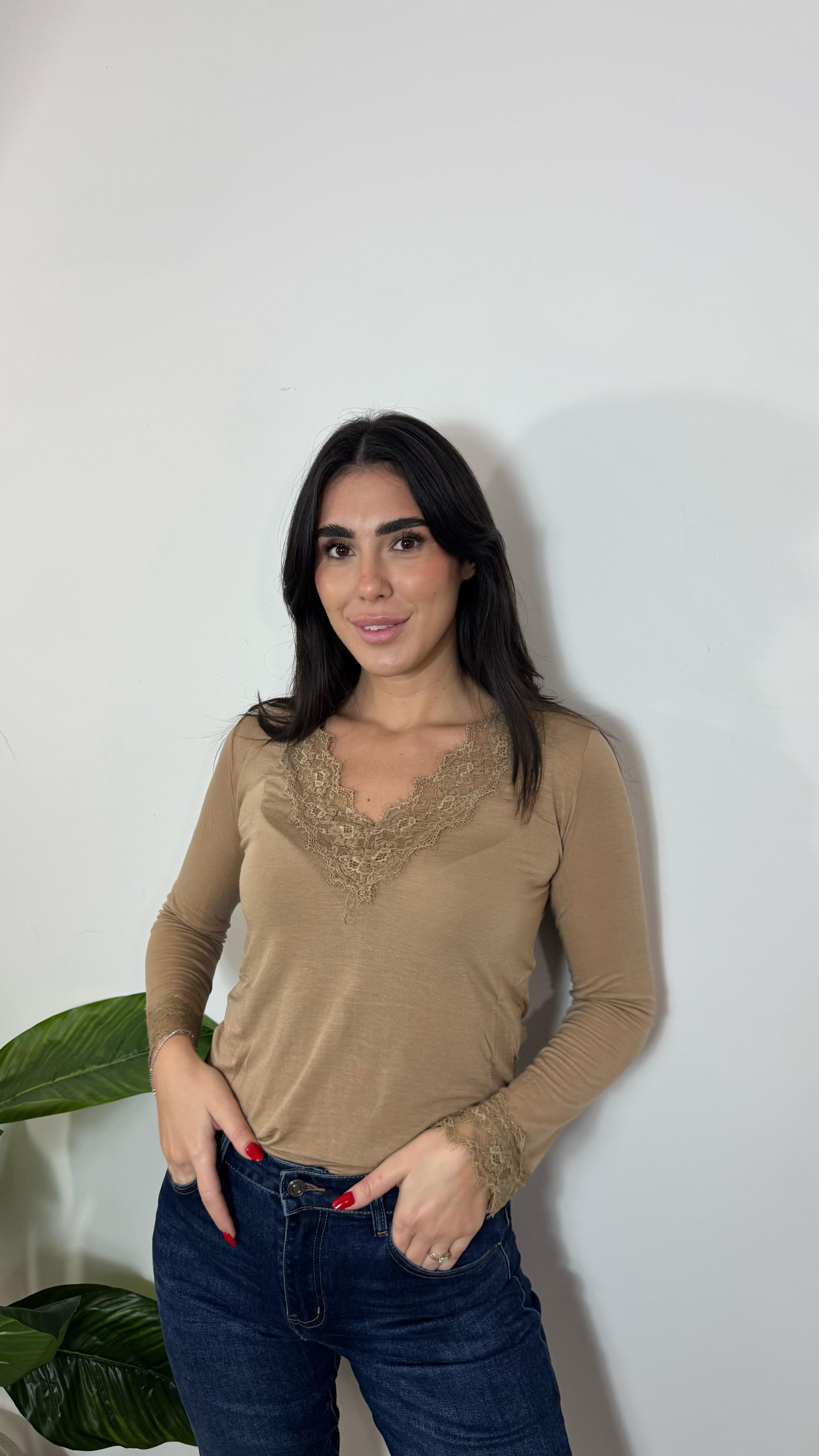Maglia Cashmere e Pizzo Nude
