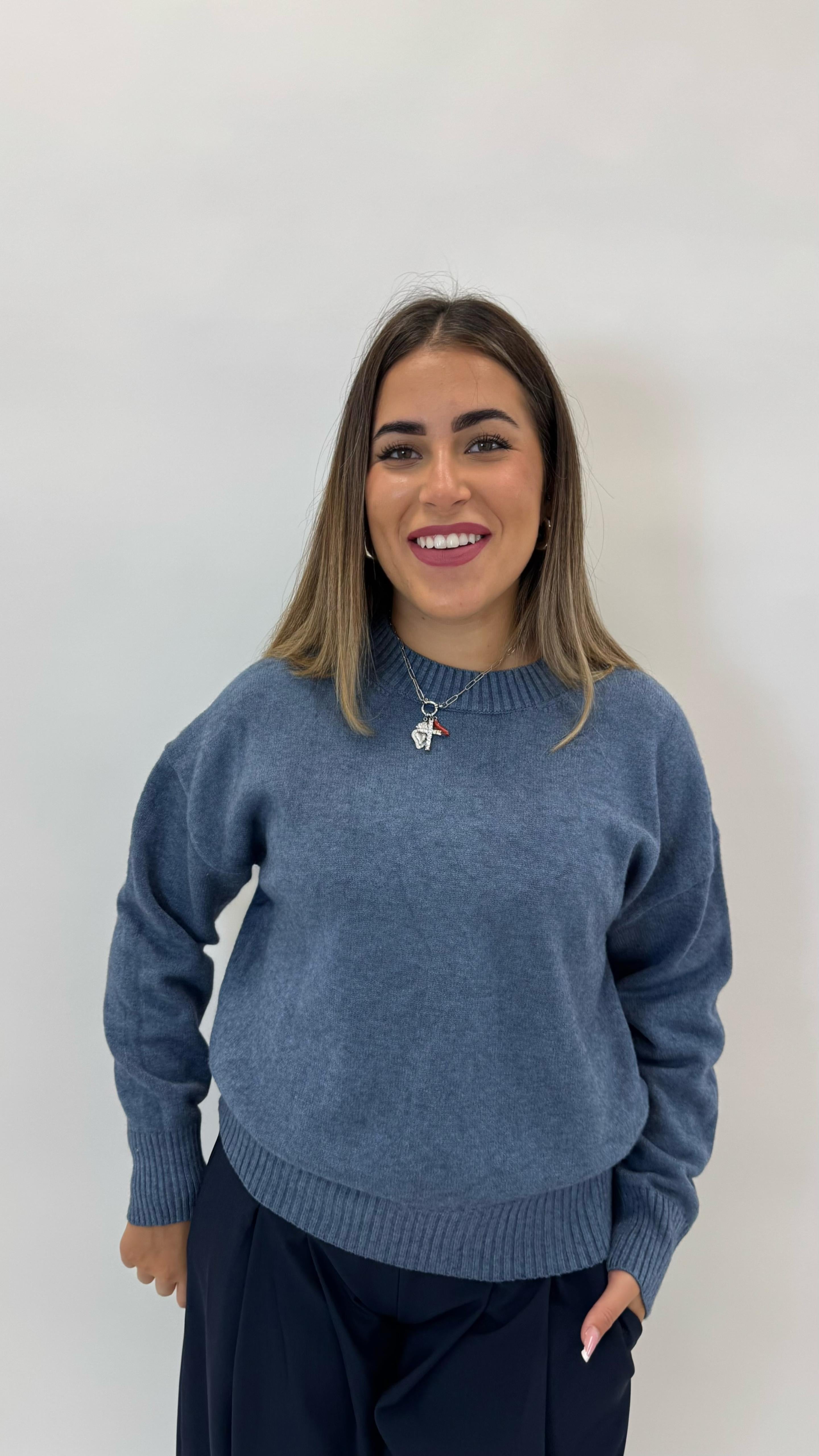 Pulloverone in Maglia Ceruleo