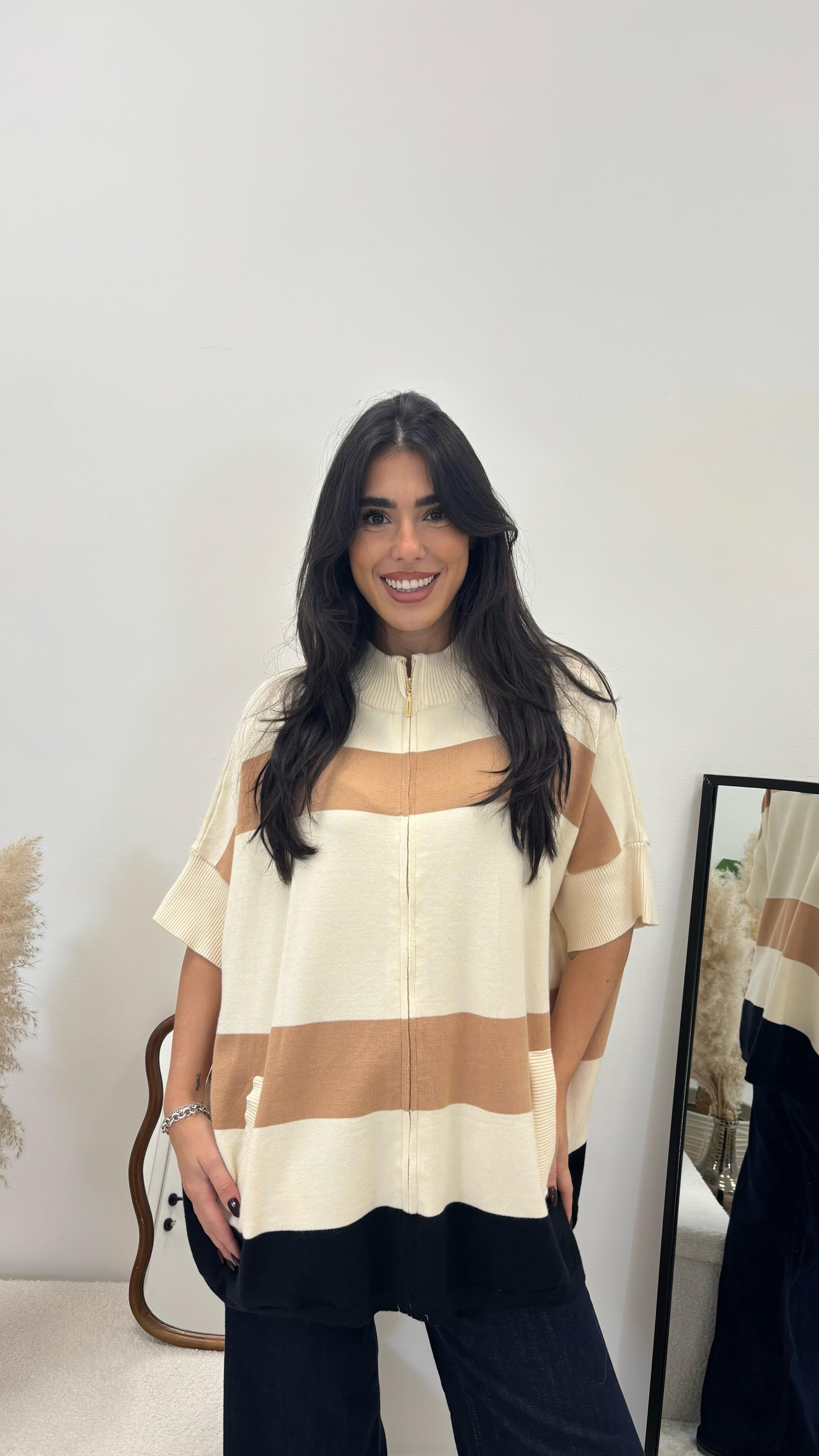 Pull Oversize Righe con Zip