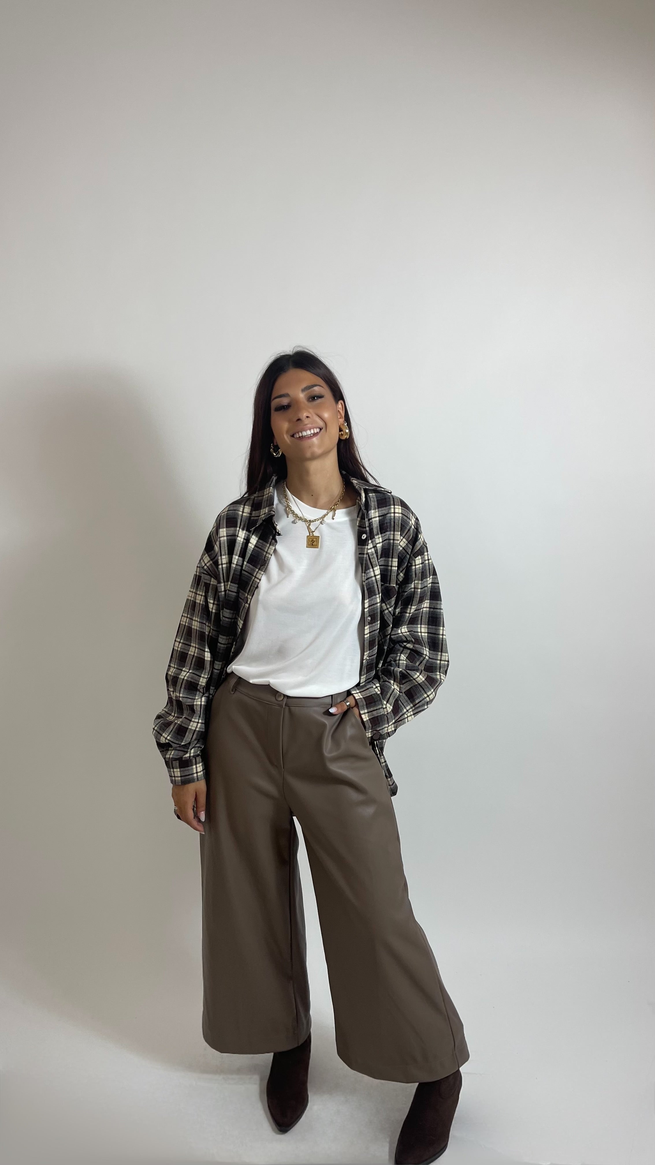 Pantalone Wide Ecopelle Tortora