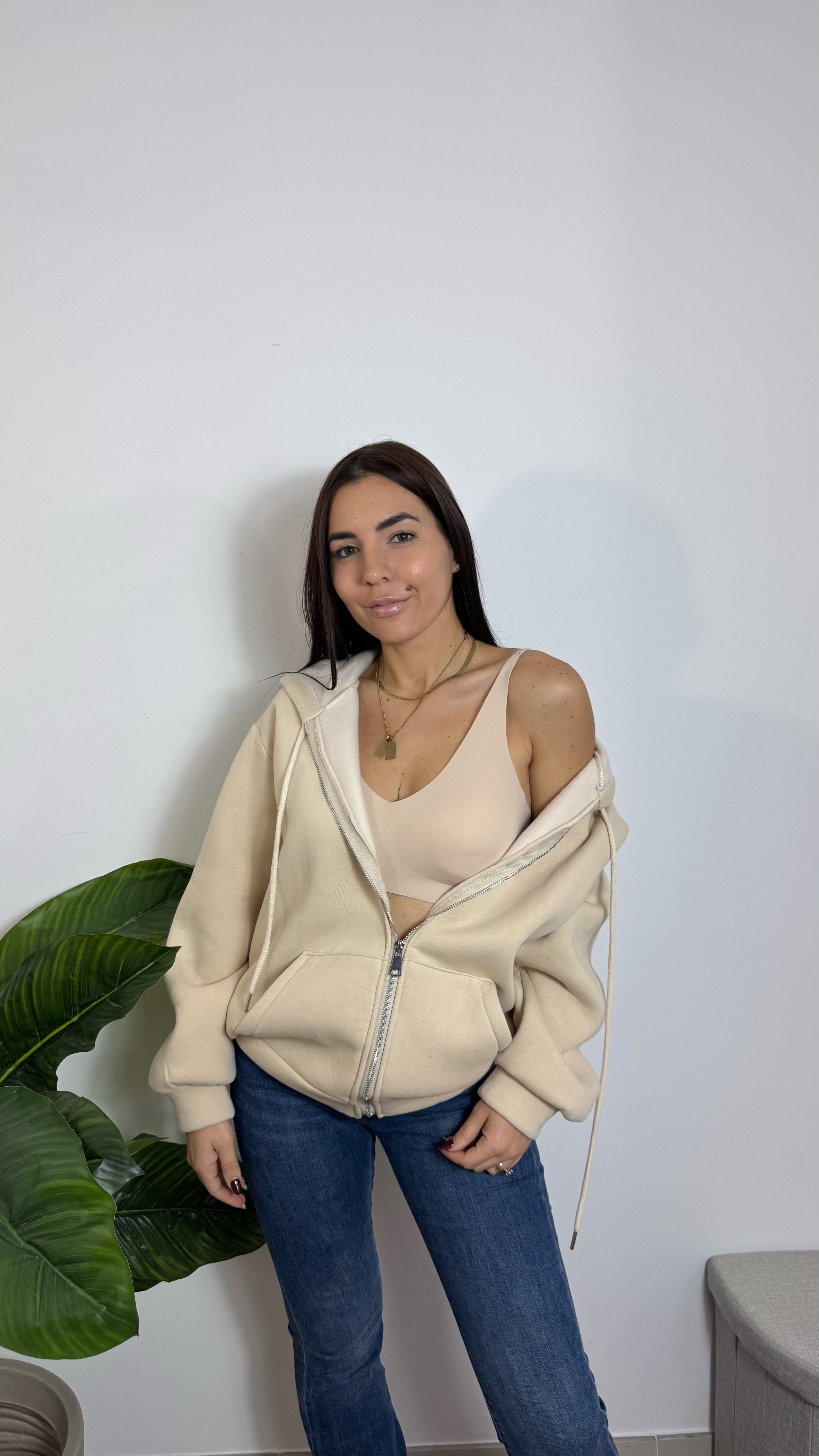 Felpa Puffy Con Zip Burro