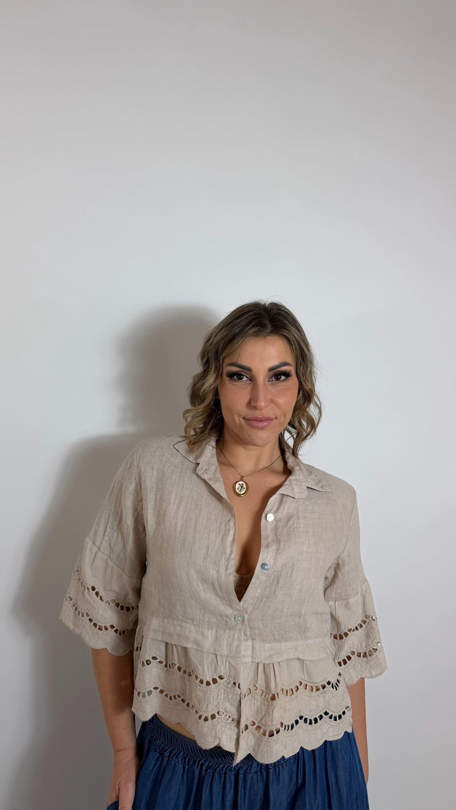 Camicia Crop Lino Ecru