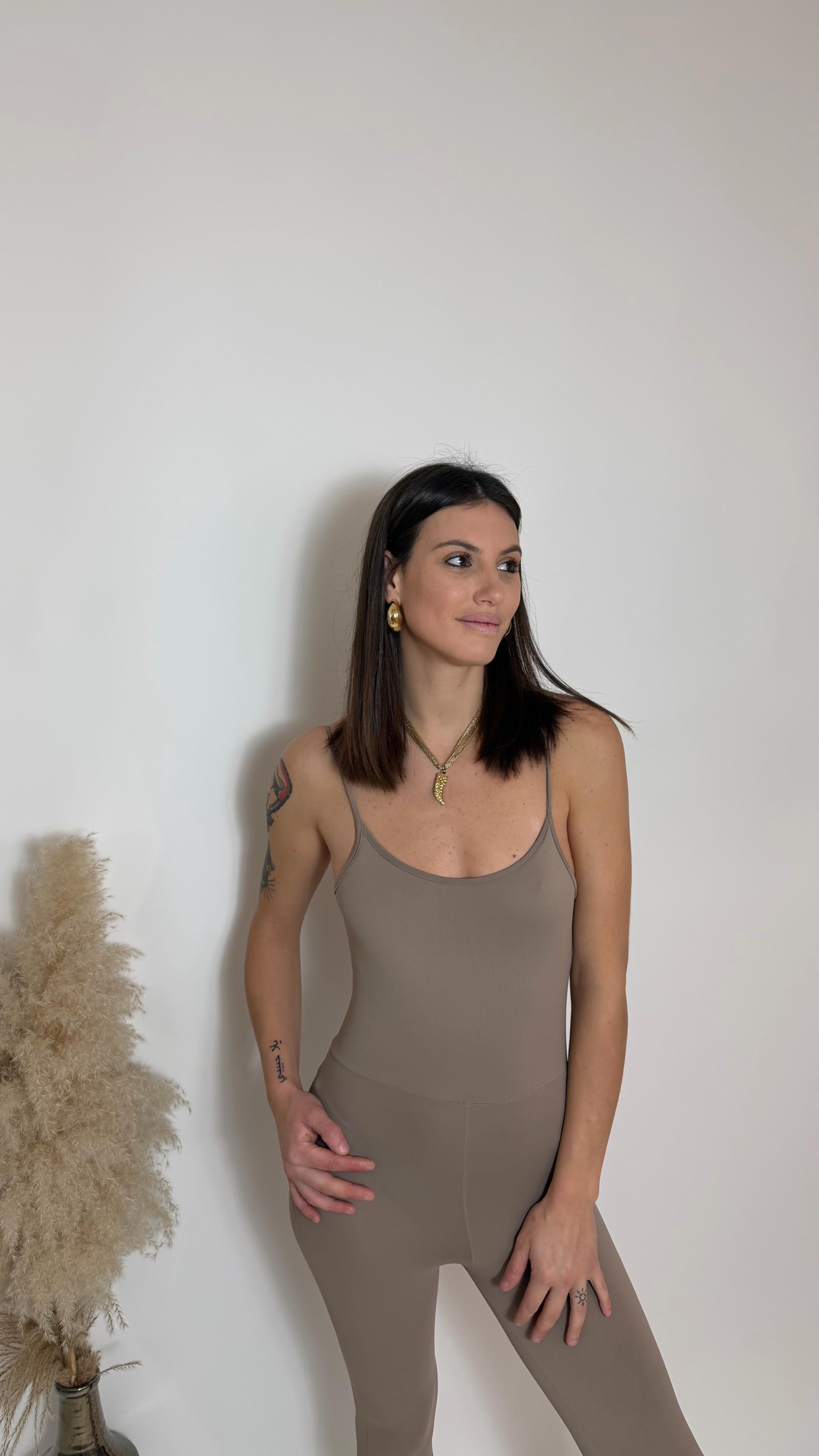 Jumpsuit Second Skin - Bretella Sottile - Sigaretta / Taupe