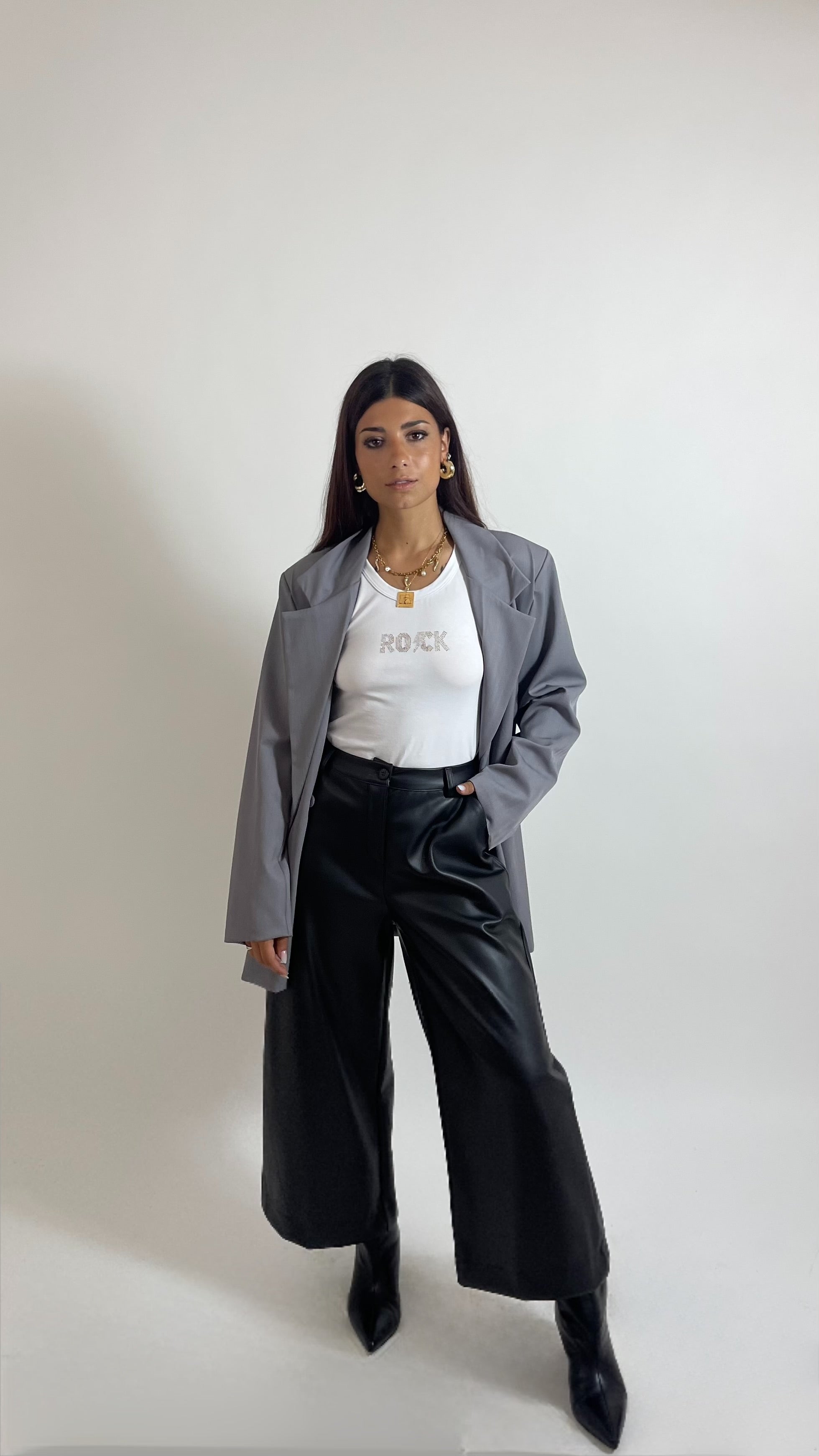 Giacca Over Herringbone Grigia