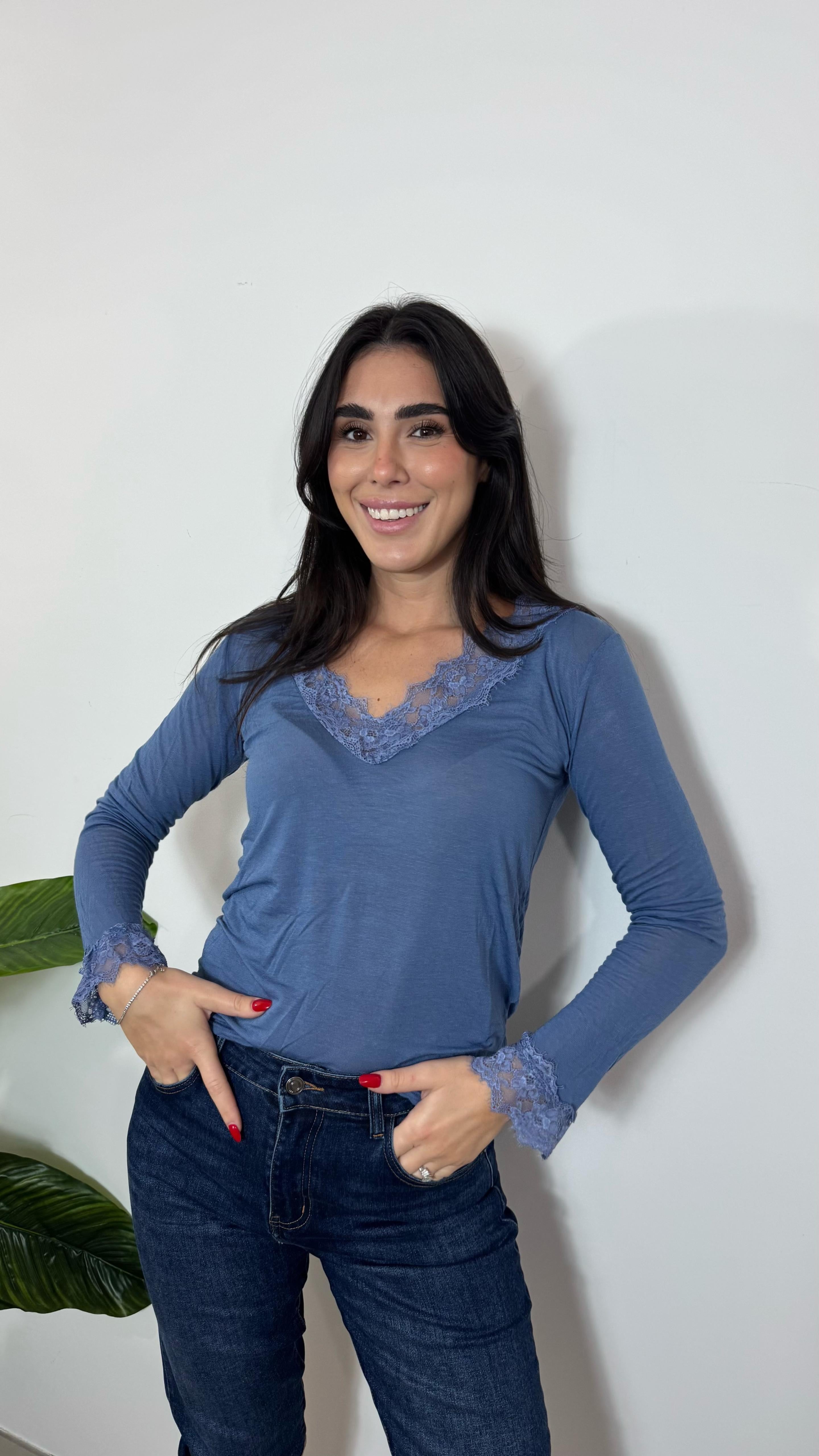 Maglia Cashmere e Pizzo Ceruleo