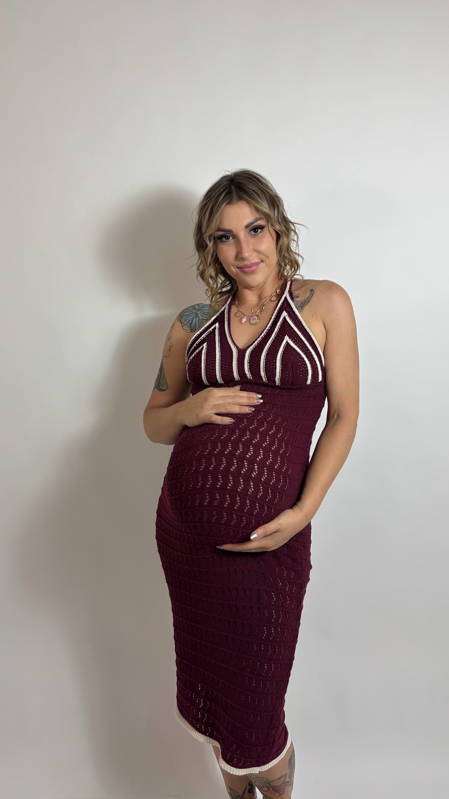 Abito Triangolo Crochet Burgundy