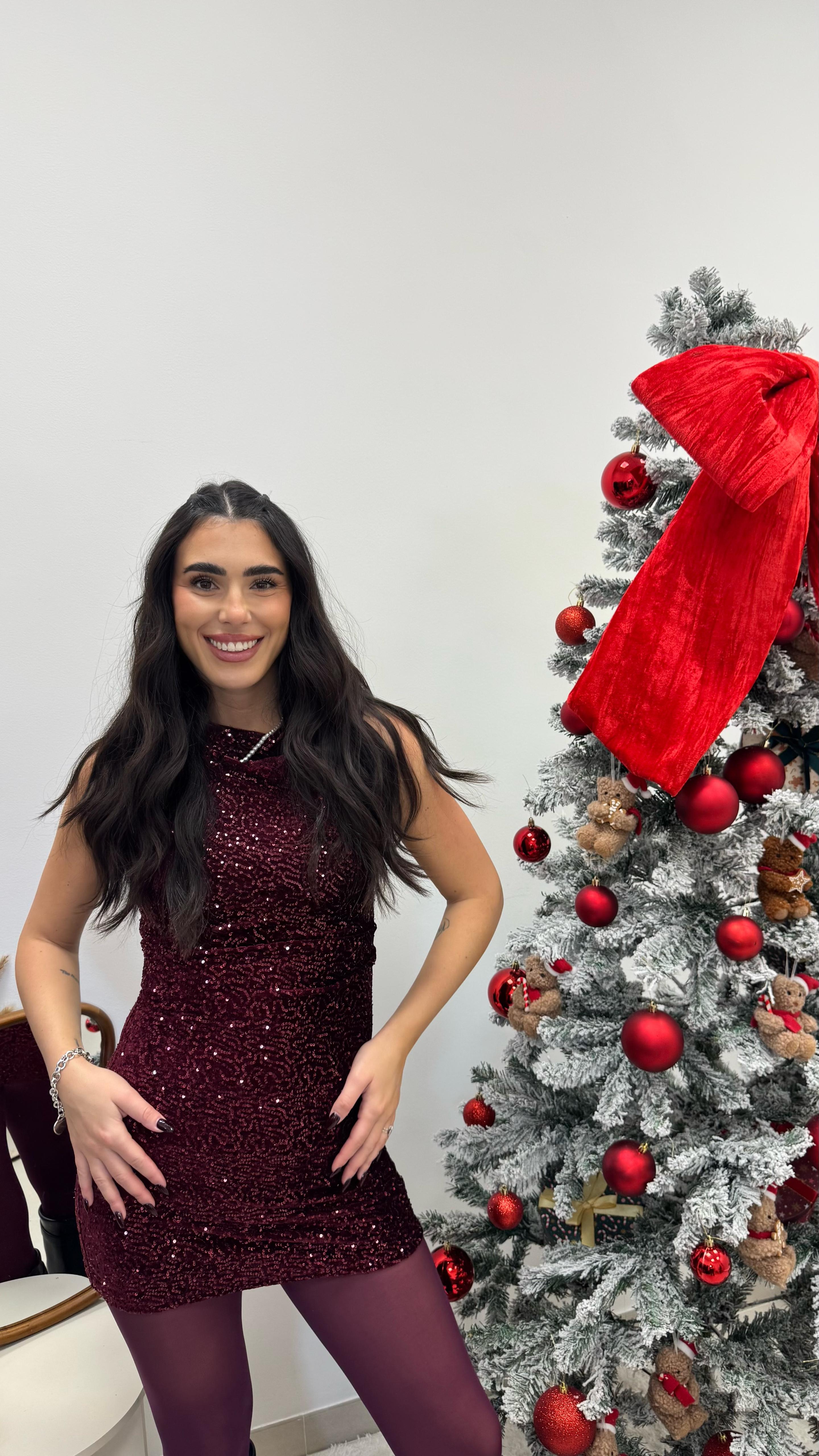 🥂Abito Velvet Sparkle Burgundy